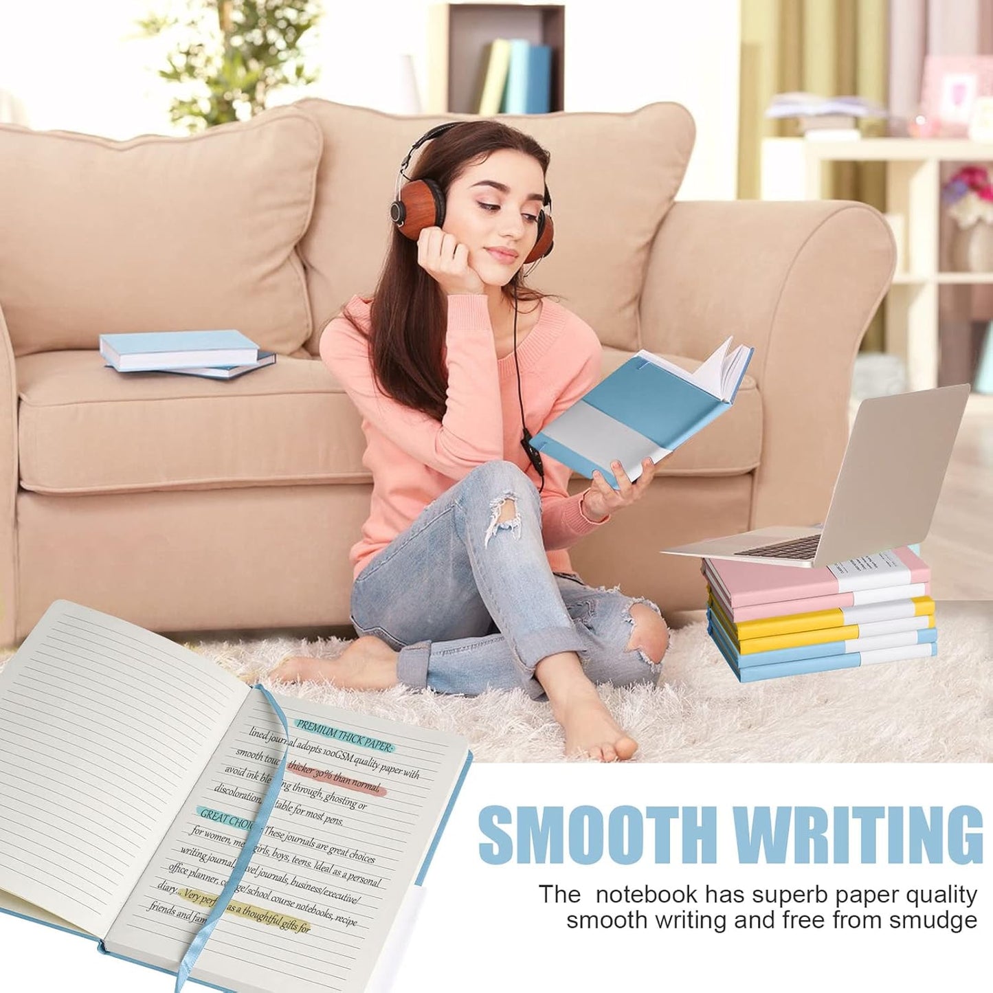 Lined Journal Notebook, 10Pack(Sky Blue), 160 Pages, Medium 5.7 inches x 8 inches - 100 gsm Thick Paper, Hardcover