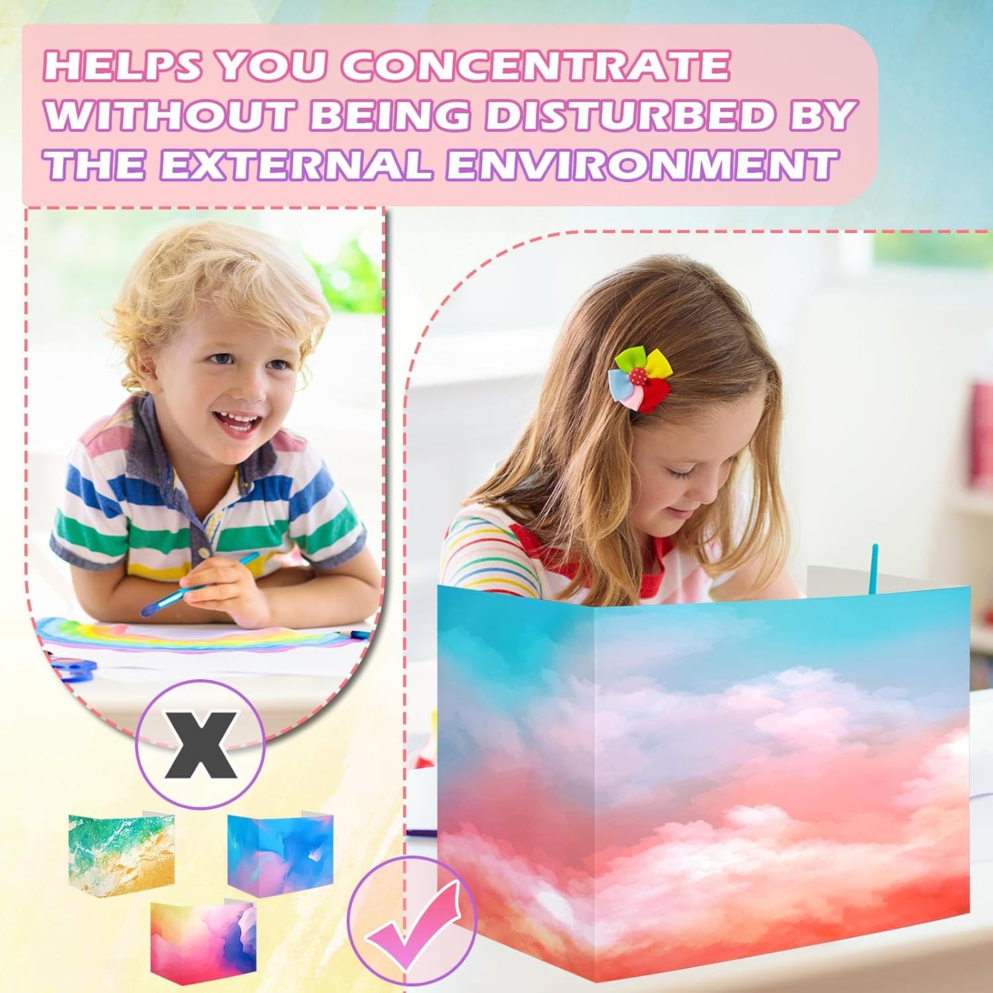 Crtiin 24 Pcs Privacy Folders for Students Desk Dividers Standard School Privacy Cardboard Board Testing Dividers Shield for Classroom Teacher Supplies Keep Eyes from roving(Gradient)