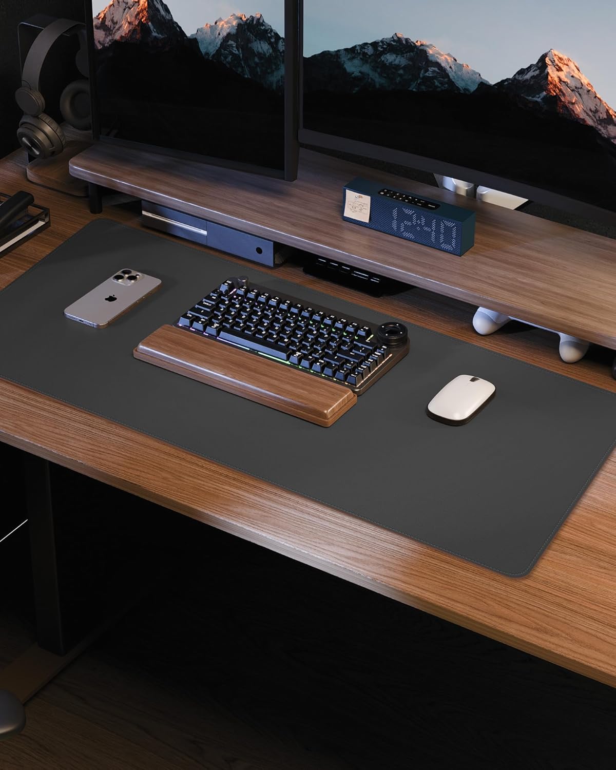 Desk Pad Mat - Leather Desk Pad Protector for Office and Home - Desk Organization and Accessories - Ideal for Large Mouse Pad and Desk Mats on Top of Desks(Dark Grey,31.5" x 15.7")