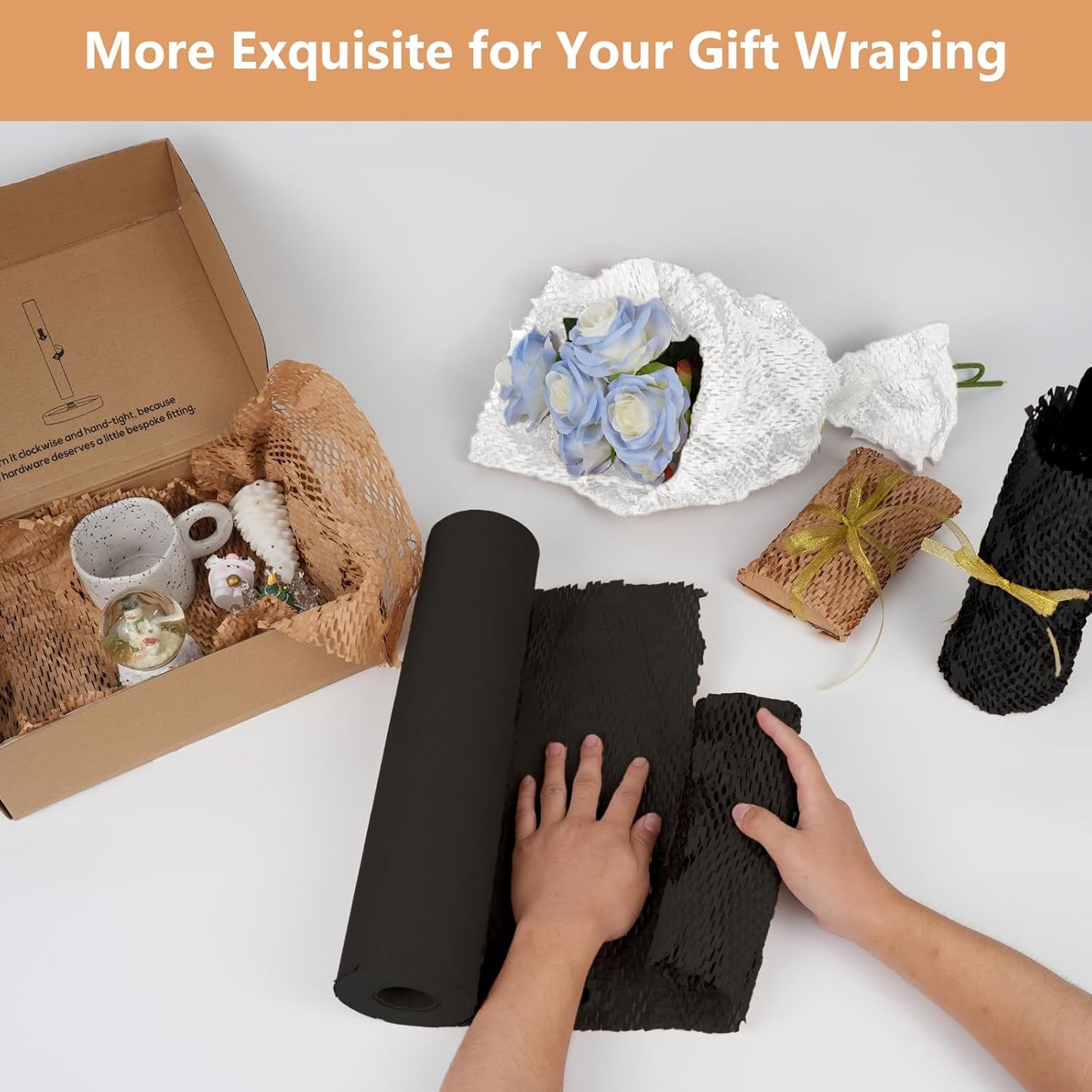 Honeycomb Packing Paper, 12" x 200' Packing Paper Substitute Alternative for Bubble Cushioning Wrap for Moving Shipping Packaging, Recyclable Moving Supplies Bubble Packing Wrap Roll-Black