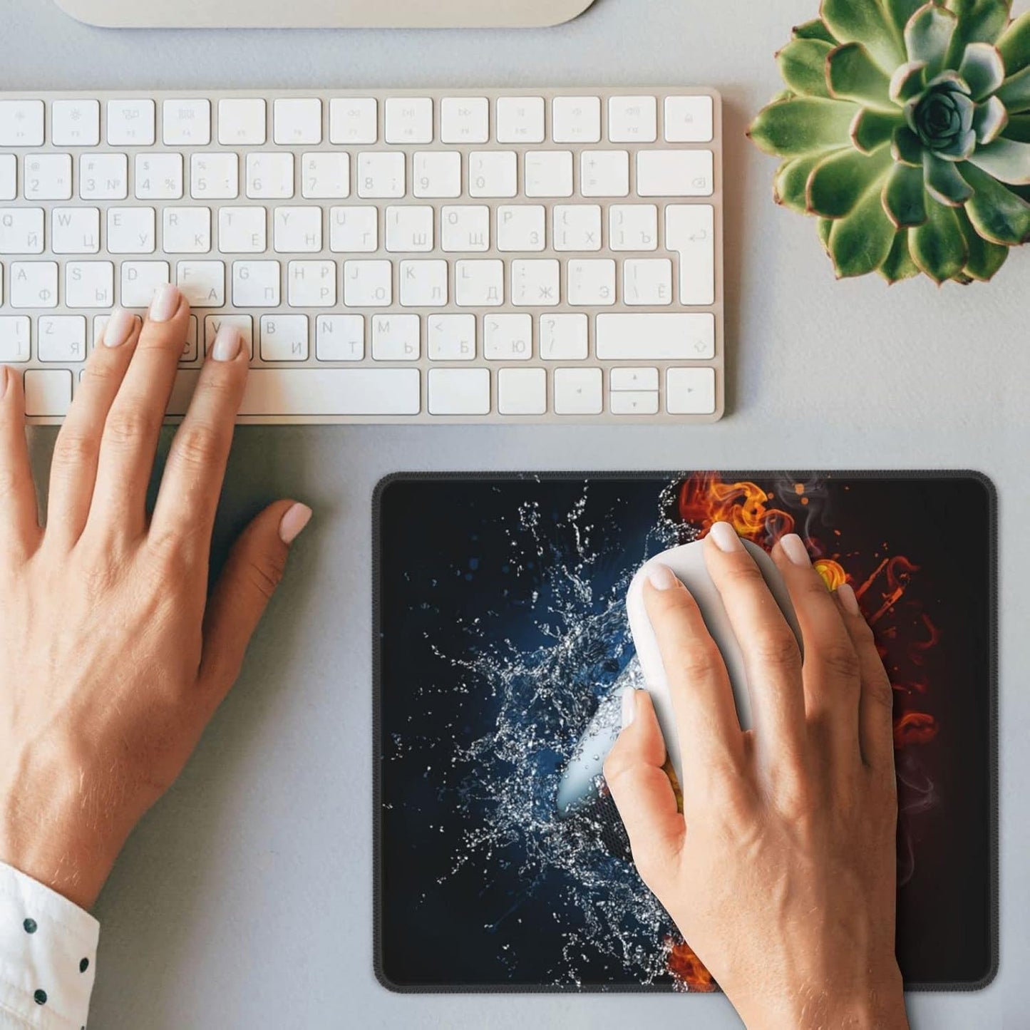 Boys Gaming Mouse Pad with Hockey Ball Fire Water Pattern, Large 12 x 10 inch Mouse Pads with Stitched Edge for Home Office Computer Laptop Non-Slip Rubber Base Desk Mat for Wireless Mouse