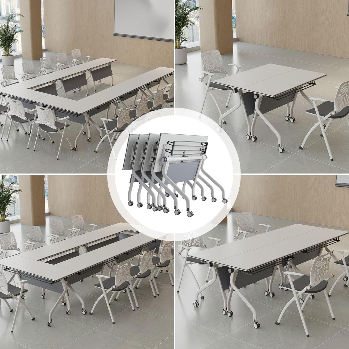Conference Table,Folding Conference Tables Modern White Conference Room Table with Wheels, 2-10 Persons,for Office, Meeting Room (6, 1606YH, 47IN)