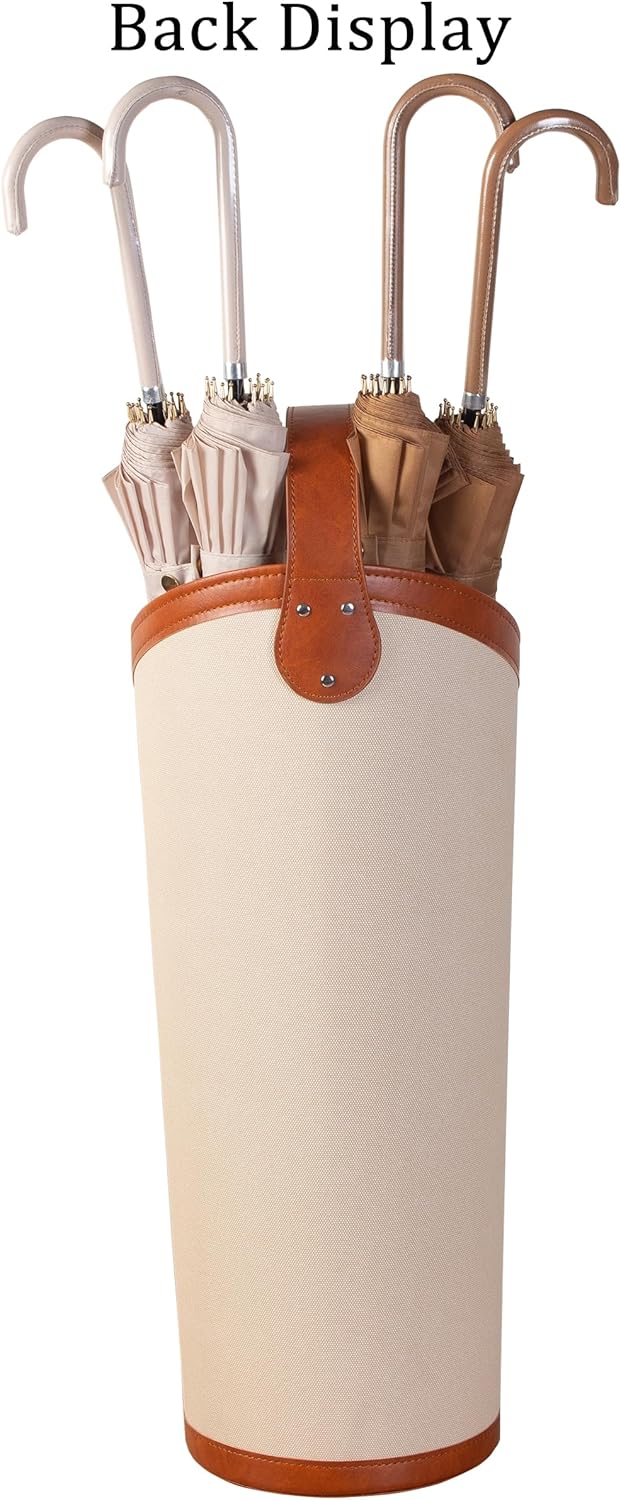 Artificial Leather Tall Umbrella Holer Rack Entryway Indoor for Business,Office,Decorative Umbrella Stand Bucket Entryway (Ivory Color)