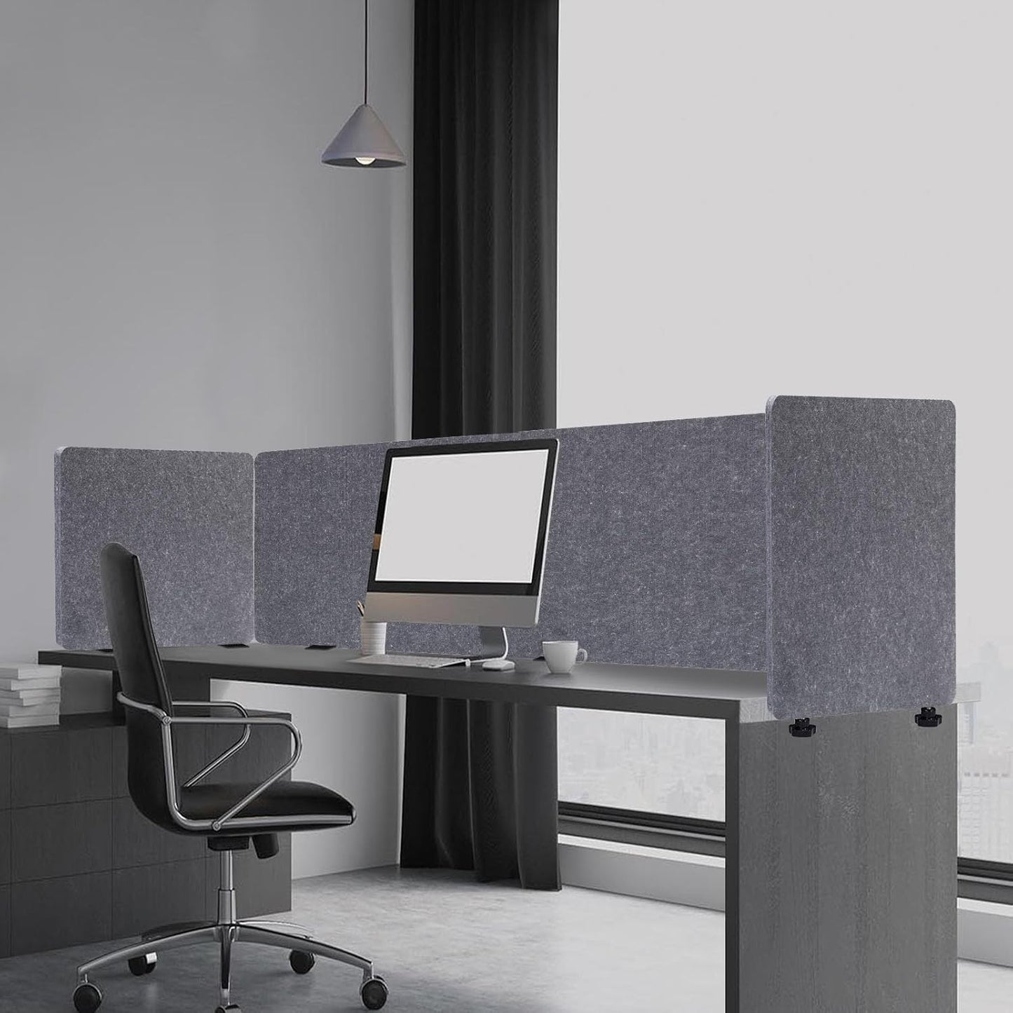 Clamp-On Office Partition, Privacy Panel for Desk, Sound Absorbing Cubicle Desk Divider, Three-Side Panel, 59 X 24 X 24 / Gray