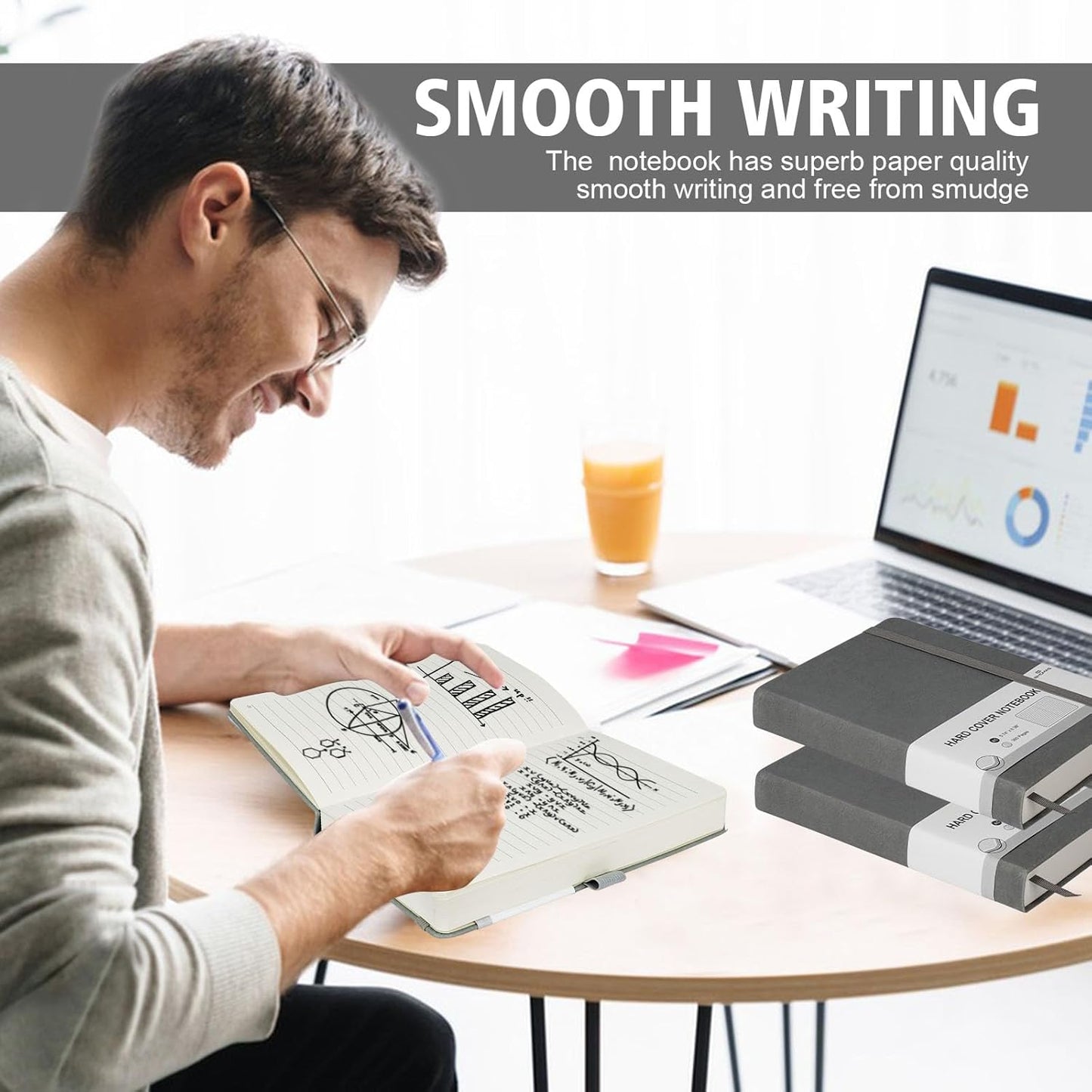 Lined Journal Notebook, 360 Numbered Pages(With page number), Thick Journal for Writing A5 College Ruled Notebook, 100gsm Lined Paper, Leather Hardcover, 5.75'' X 8.38''-Wall Gray