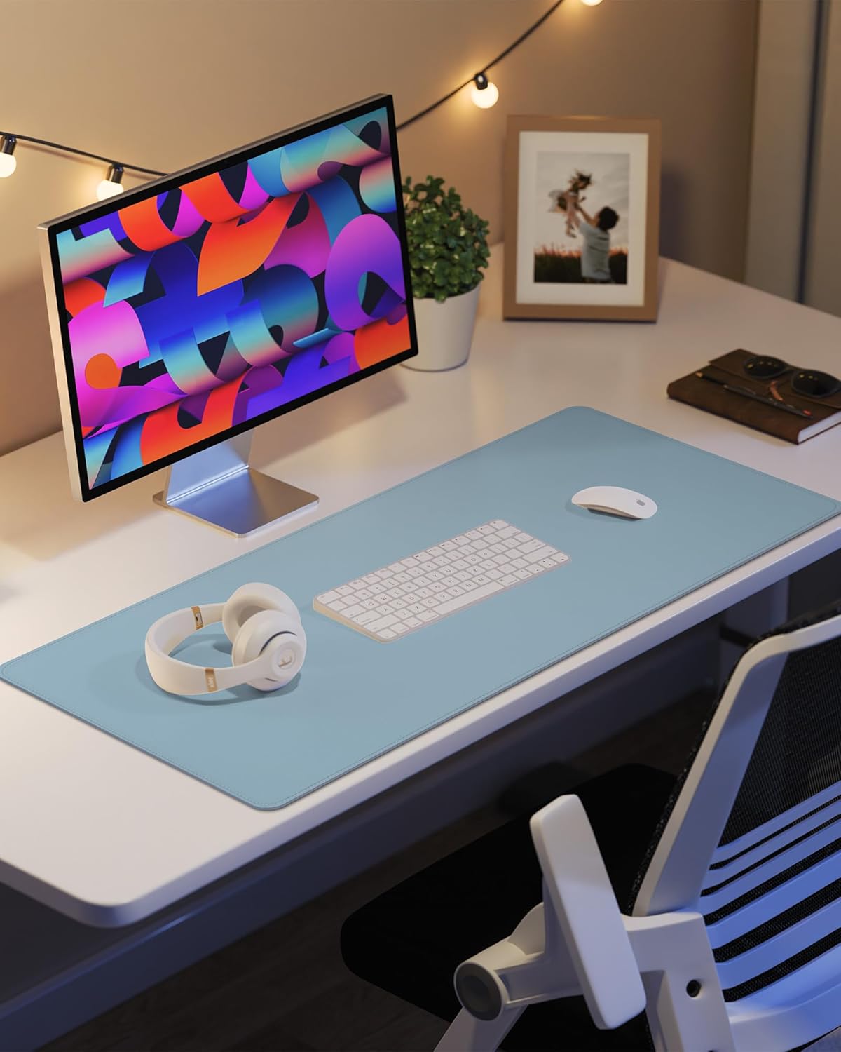 Non-Slip Desk Pad,Mouse Pad,Waterproof PVC Leather Desk Table Protector,Non-Slip PU Leather Desk Blotter, Easy Clean Laptop Desk Writing Mat for Office Work/Home/Decor(Light Blue, 24" x 13.7")