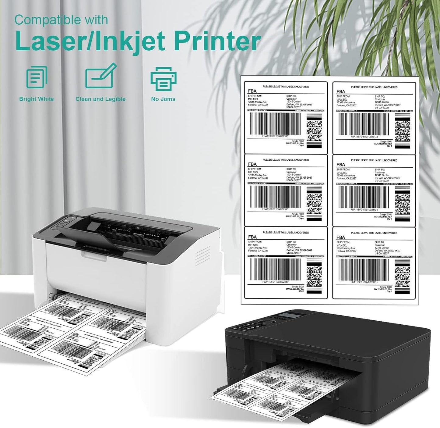 MFLABEL 3-1/3" x 4" Shipping Address Sticker, FBA Labels, 6-UP Sticker Label, White Shipping Label, Easy to Peel, Address Paper for Laser/Ink Jet Printer, 6 Per Page (60000 Labels, 10000 Sheets)