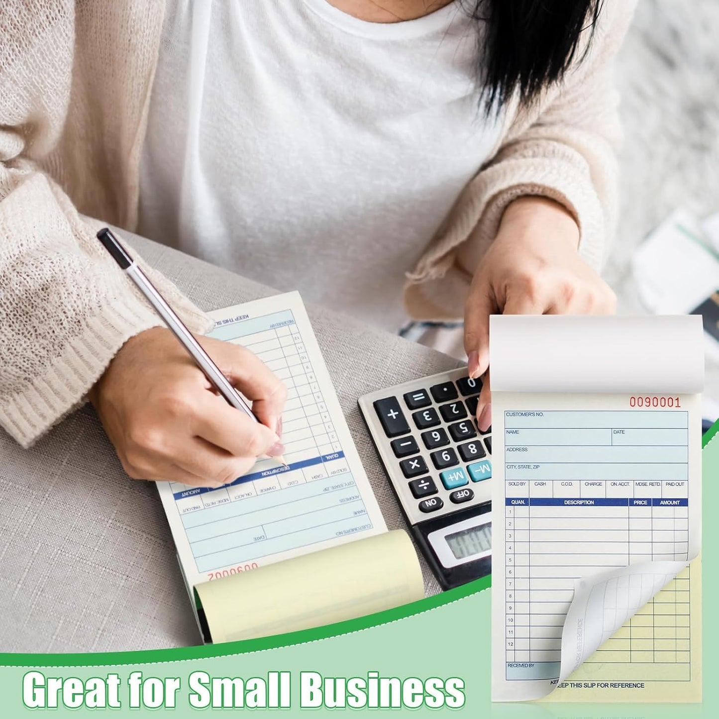 Lincia 3 Pads Sales Order Books 2 Part Carbonless (White/Canary Yellow) Receipt with Carbon Copies Cover Receipt Form Invoice 50 Sets Per Book (4.18 x 7.2 Inch/ 10.6 x 18.3 Cm)