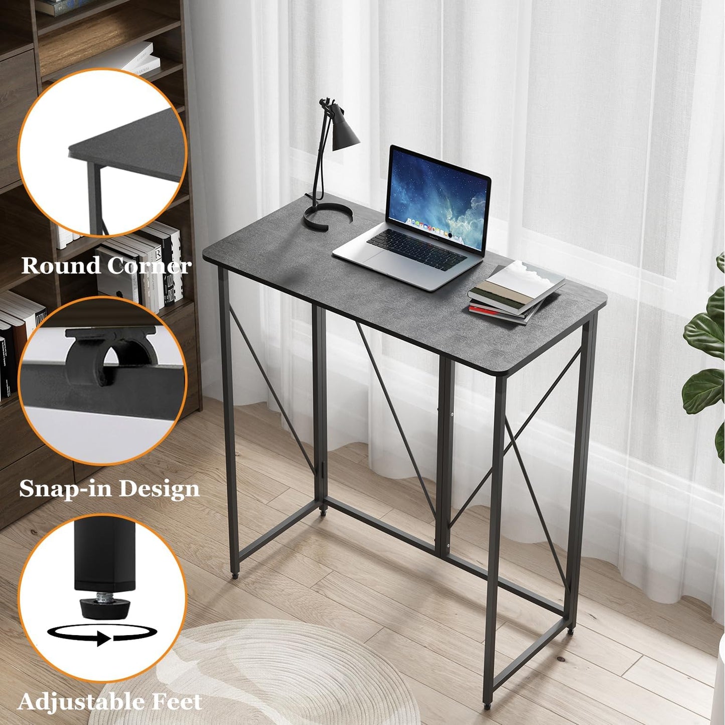 39.37" Folding Standing Desk, Small Laptop Stand Up Desk for Sitting or Standing, No Assembly Needed, Portable, Tall Foldable Desk for Home, Office, Small Spaces (Black)