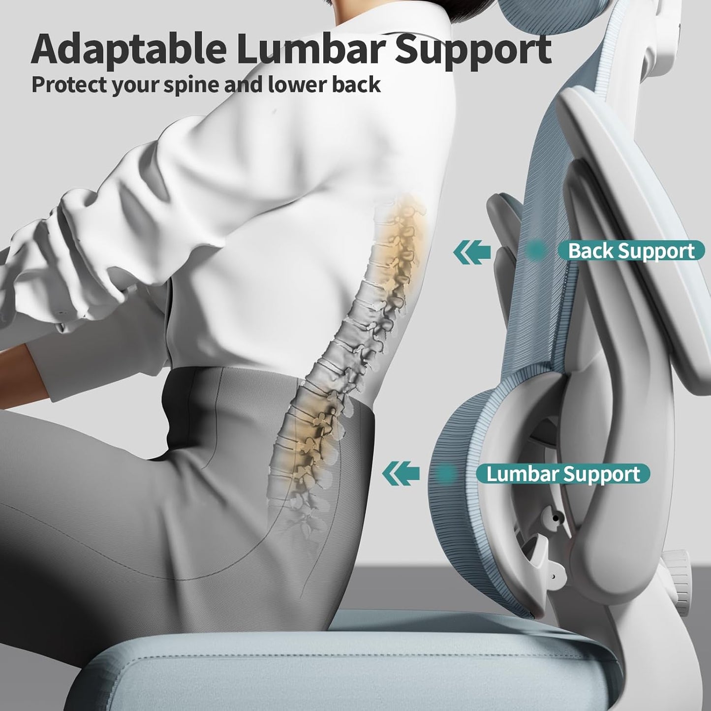 TRALT Office Chair Ergonomic Desk Chair, 330 LBS Home Mesh Office Desk Chairs with Wheels, Comfortable Gaming Chair, High Back Office Chair for Long Hours (Blue)