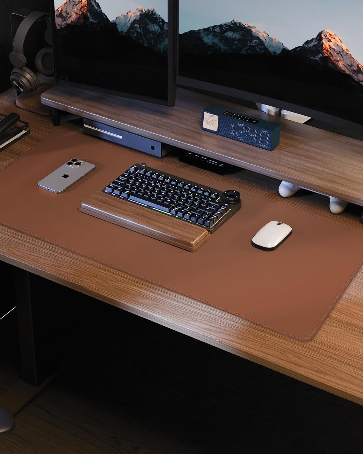 Desk Pad Mat 23.6"x13.7" - Waterproof Mouse Pad & Desk Protector, Non-Slip PU Leather for Gaming Keyboard/Mouse, Stitched Edge XL Office Desk Pad with Ergonomic Support(Brown)