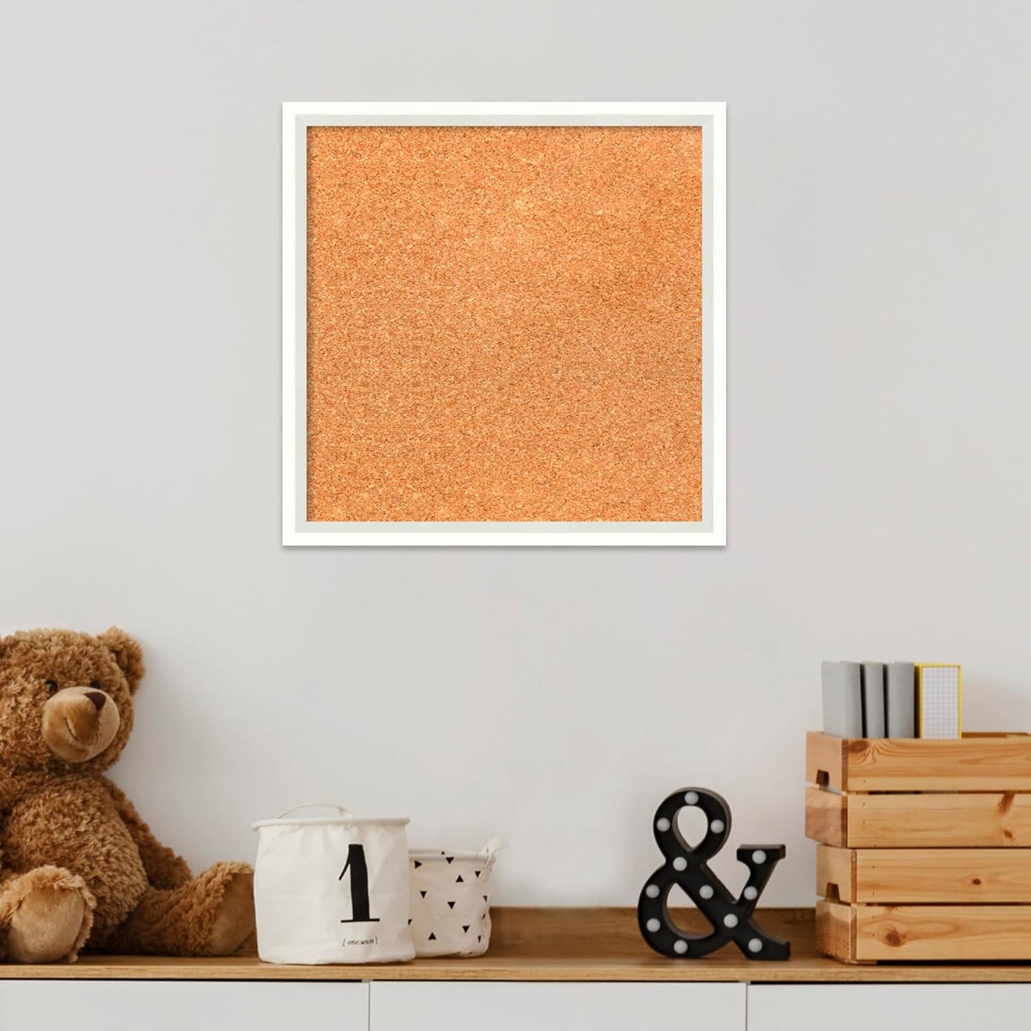 Amanti Art Natural Cork Board for Wall, 15x15 Vision Board with White Frame, Small Corkboard Office Decor for Home Organization, Modern Corkboard Pinboard to Display Items for Home Organization in