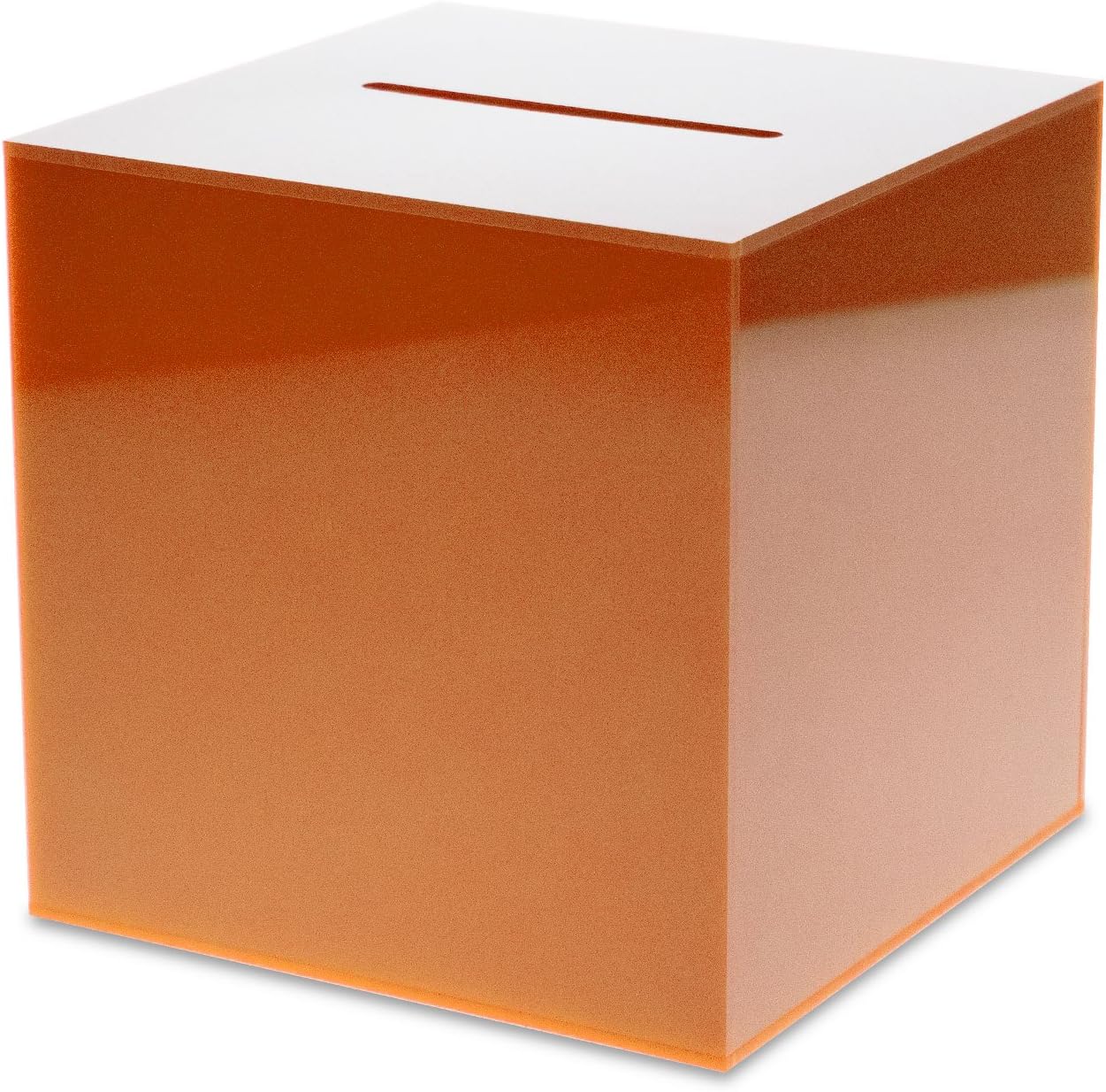 Source One Premium Acrylic Cube Donation Box with Deluxe Rear Open Door and Cam Lock Suggestion Box (8 Inch, Orange)