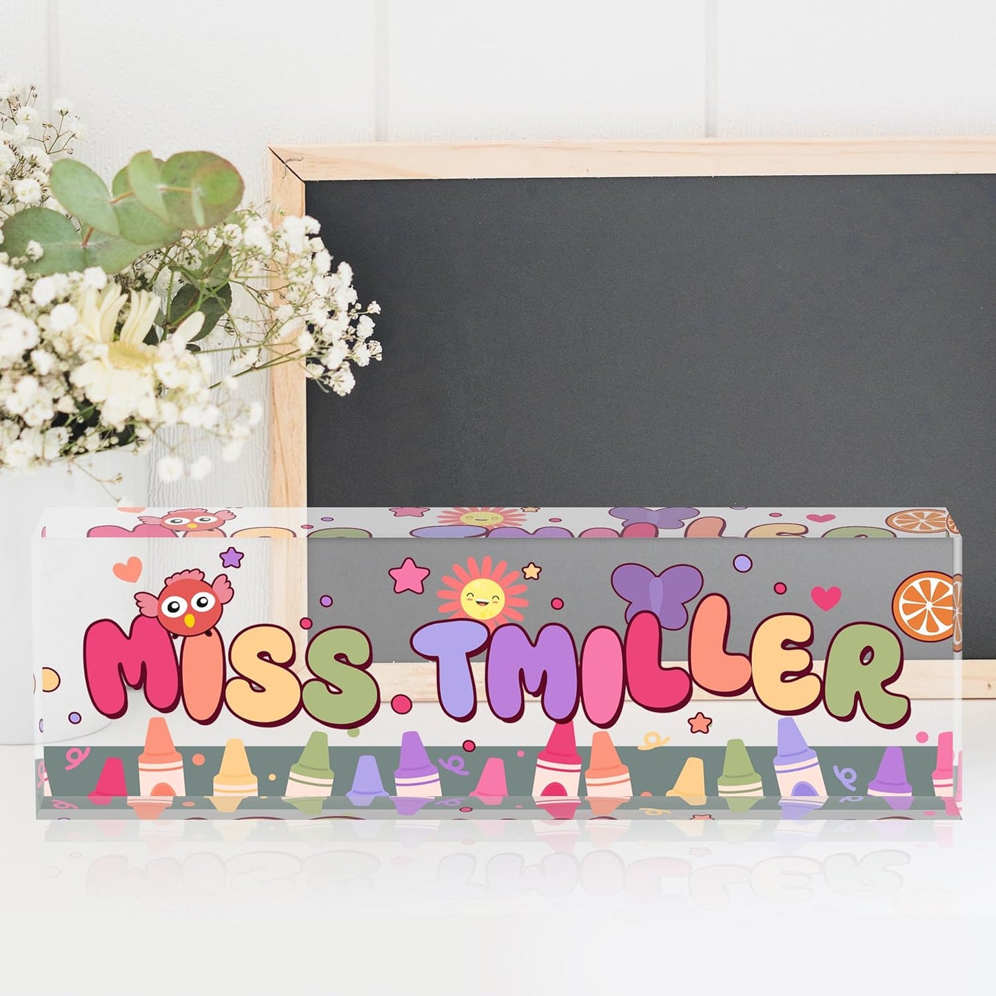 Acrylic Name Plate Personalized, Teacher Name Plates for Desks Classroom, Gifts for Teacher Boss Employee Appreciation Office Desk Decor (Kindergarten 3)