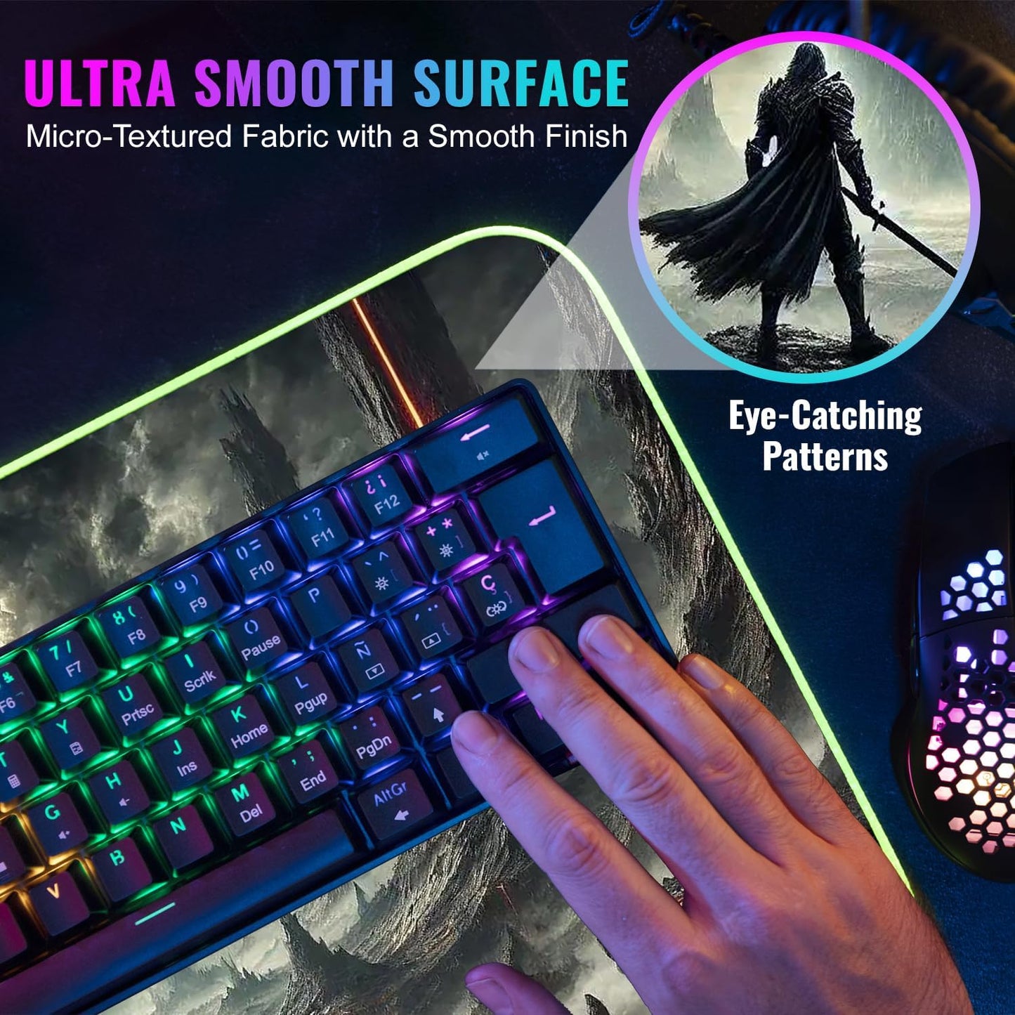 zNexus Elite Gaming Mouse Pad - Desk Mat Gaming Mouse Pad , Medium Extra Large Extended Big Long Huge XL XXL and XXXL RGB LED Light Mousepad For a Computer , PC Mats Mousepads Shadowlands Odyssey