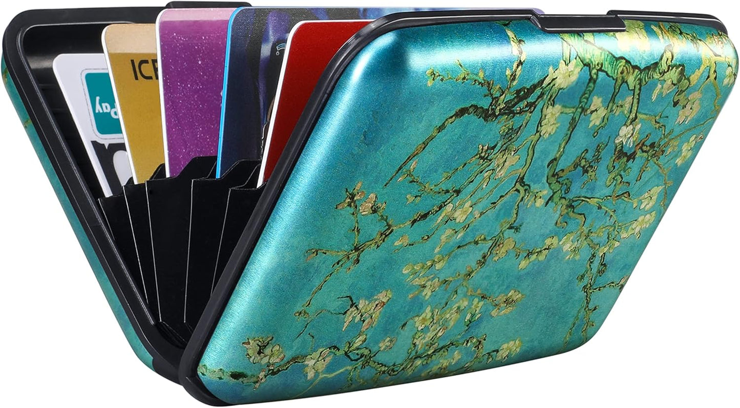 ELFISH Mini RFID Aluminum Wallet Credit Cards Holder Business Card Case Metal ID Case for Men Women(Apricot flower