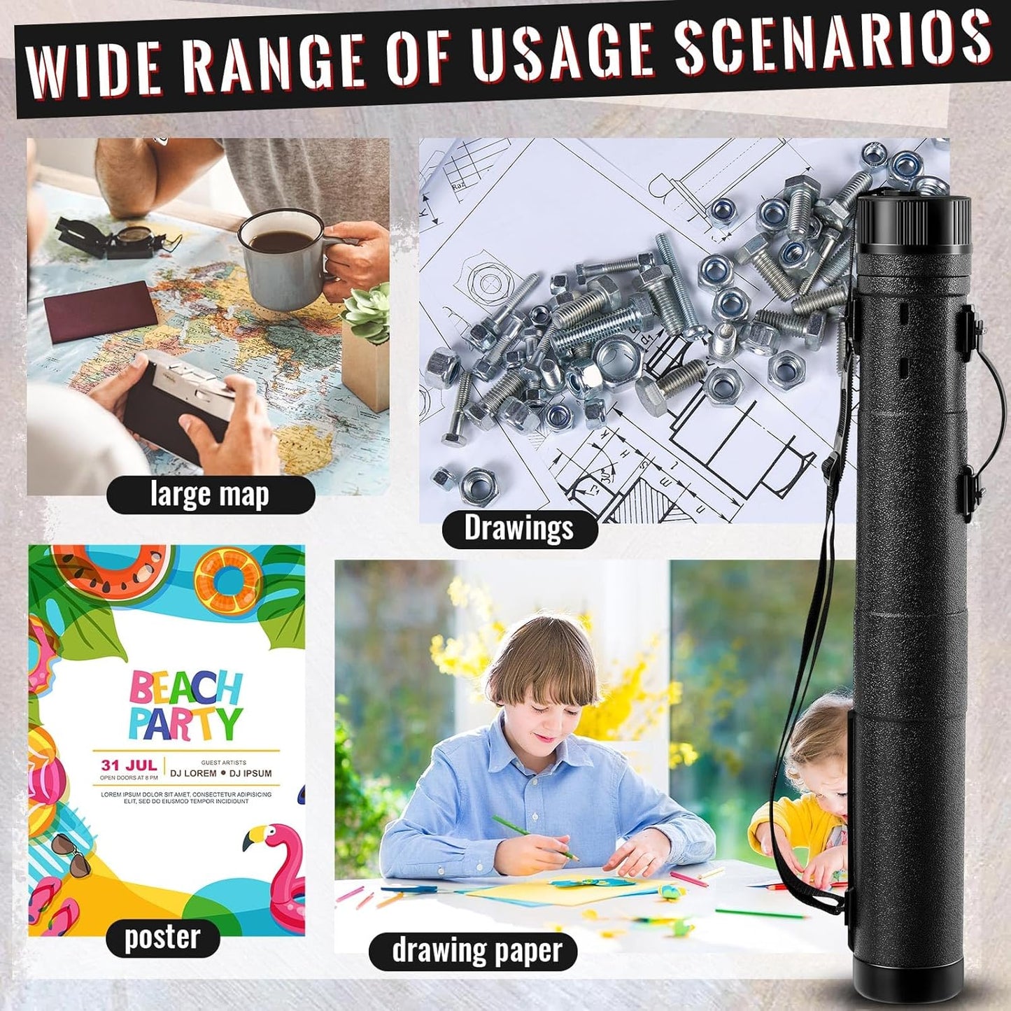 4 Pcs Large Extendable Poster Tubes from 30'' to 49' with Strap Poster Carrying Case Telescoping Tube Portable Blueprint for Posters, Blueprints, Artwork, Map Storage(Hardened Style)