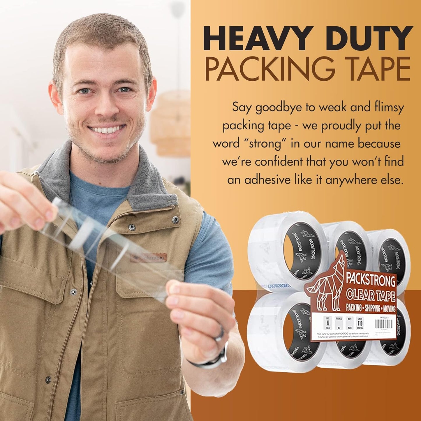 Packstrong Industrial Grade Clear Packing Tape 84 Rolls - 110 Yards per Roll - 2" Wide x 2 mil Thick, Acrylic Adhesive Tape for Box Office Moving Packaging Shipping