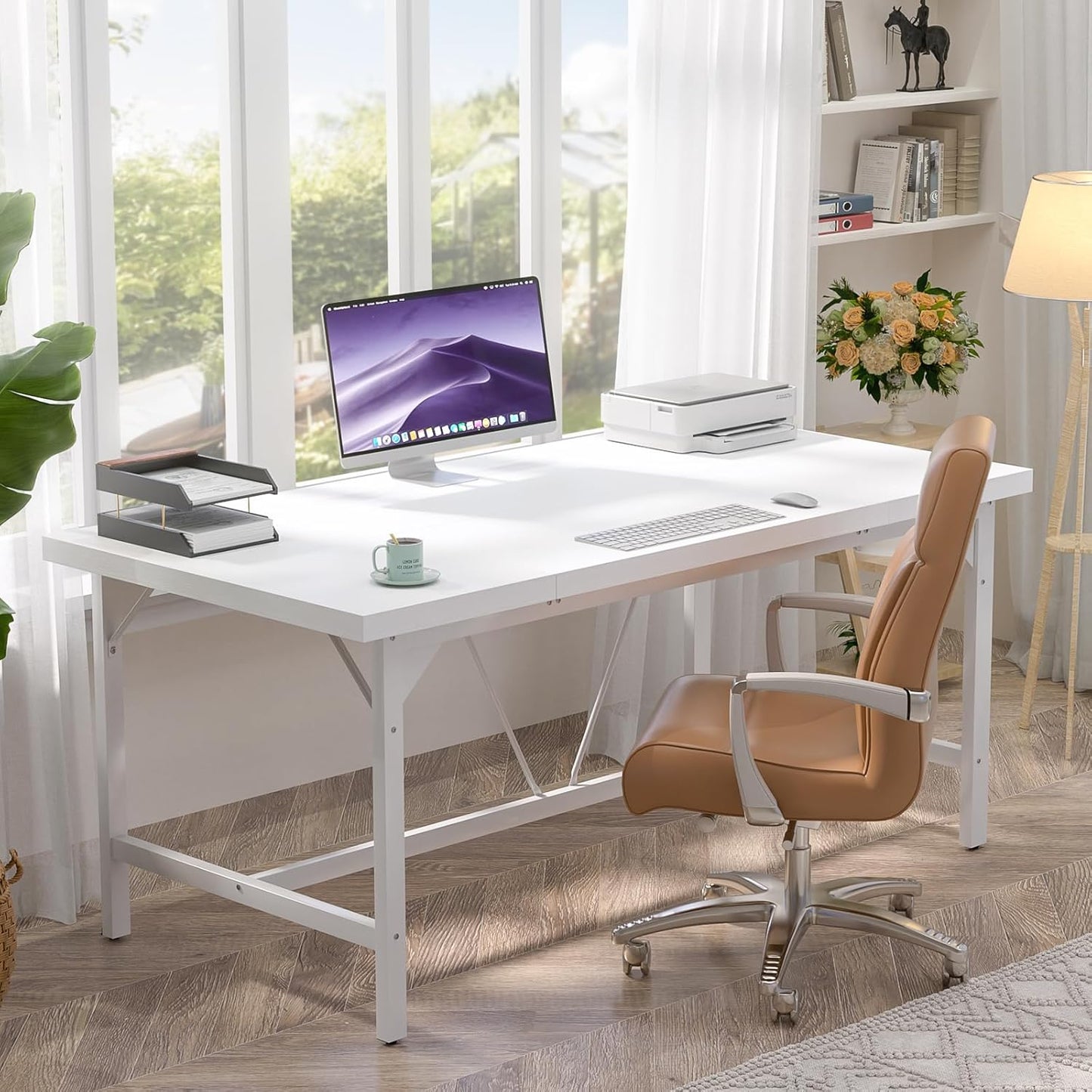 Unikito 63 Inch Computer Desk, Sturdy Large Office Desk, Premium 2 Person Long Desks, Super Thick Study Writing Gaming Table, Modern Computer Table for Home Office Workstation, Easy to Assemble, White