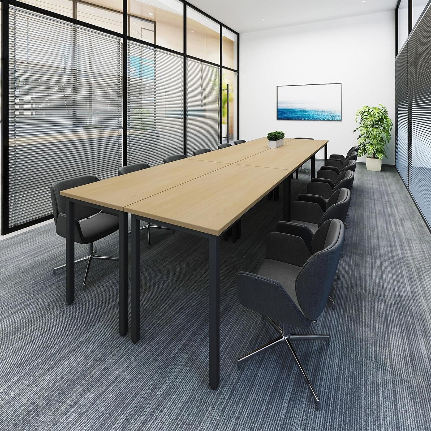 Bonzy Home Conference Tables 14ft Office Computer Desk for Meeting Room Study Writing Printer Table Office Computer Desk for 16 People Rustic Vintage Natural 6PCS (165.3"x47.2"x29.5")