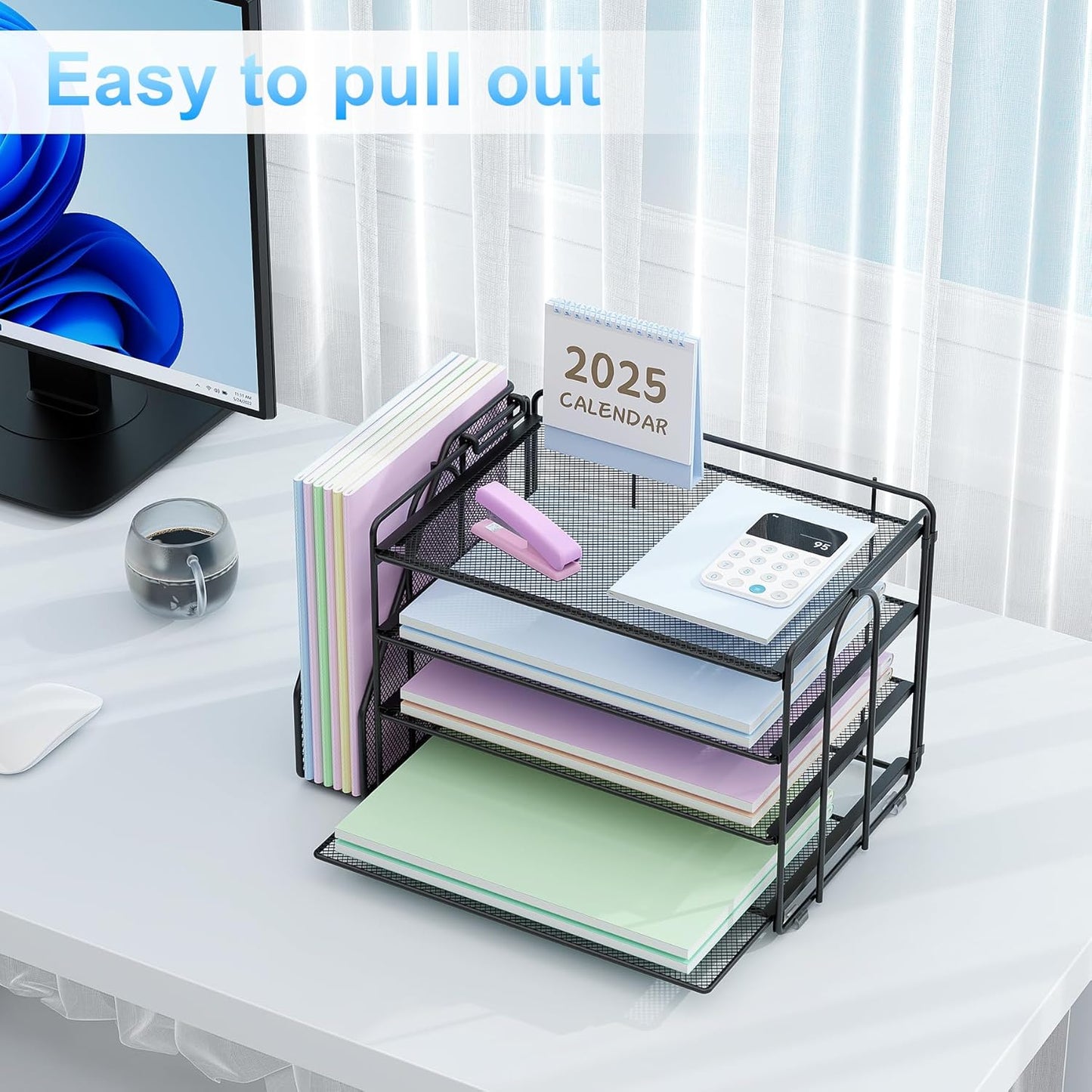 Spacrea Desk Organizers and Accessories, Paper Organizer for Desk with File Organizer, Desk Accessories & Workspace Organizers for Office Supplies (Black)