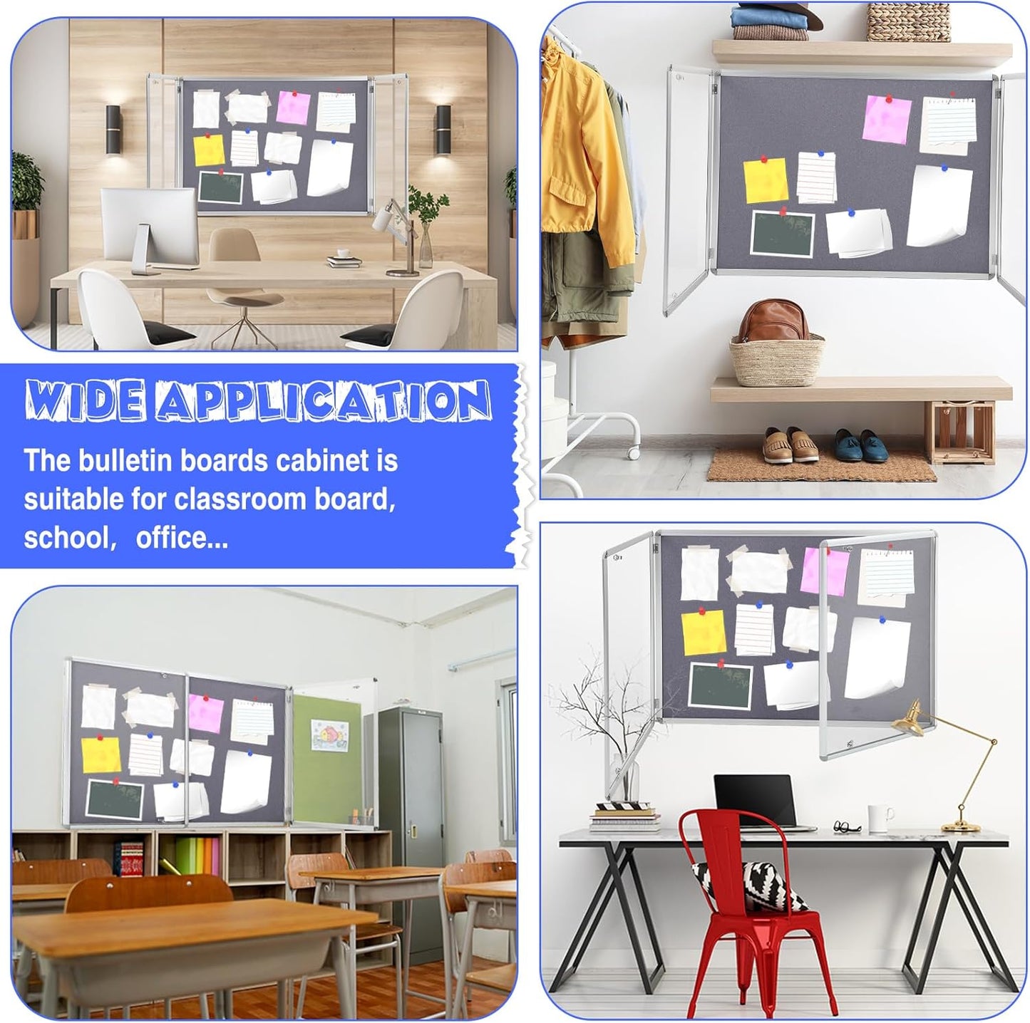 2 Pack Enclosed Bulletin Board 48"x36" Weather Resistant Lockable Enclosed Notice Cork Case Display Board Wall Mounted 2 Locking Door Aluminum Frame for Back to School Classroom, 12xA4(Gray)