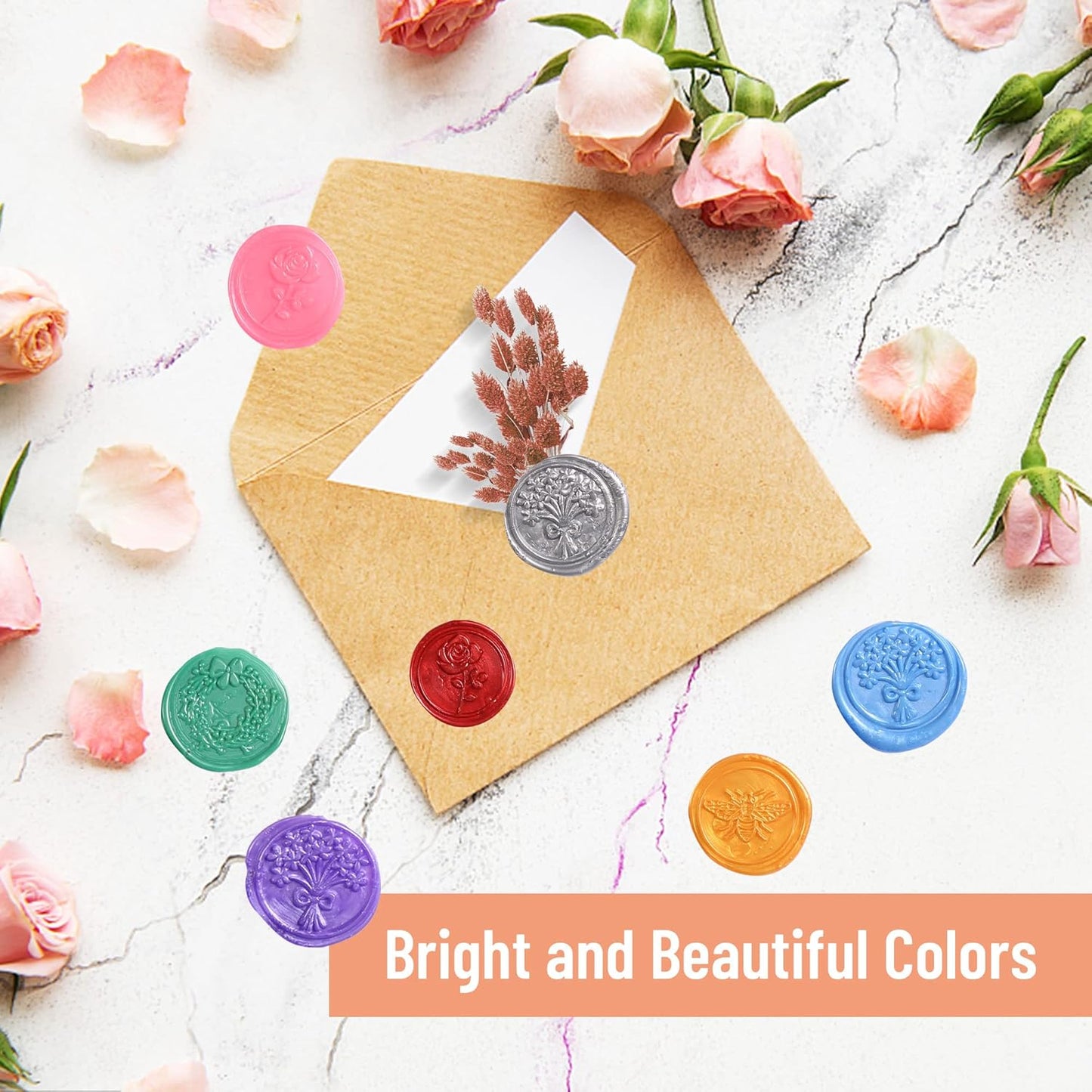 Comealltime 630Pcs 24 Colors Sealing Wax Beads, Colorful Seasons Theme Wax Seal Kit with 1Pcs Melting Spoon, 10Pcs Tea Light Candles and Gift Box(Colorful Season)