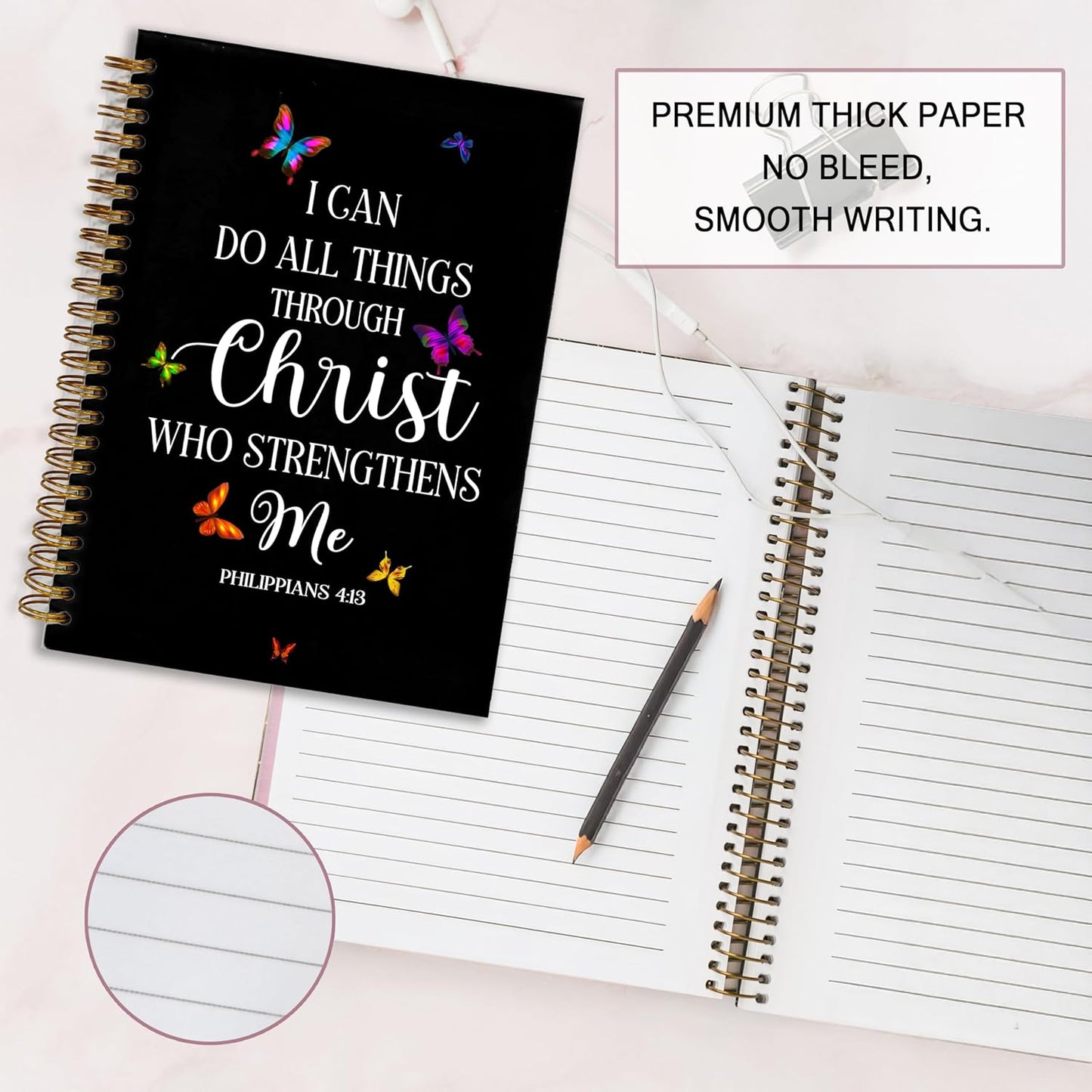 Bible Notebook, A5 Spiral Christian Journal Notebook,I Can Do All Things Through Christ Who Strengthens Me, Inspirational Notebooks for Women, Bible Study, Gift for Birthday Christmas, Office Supplies