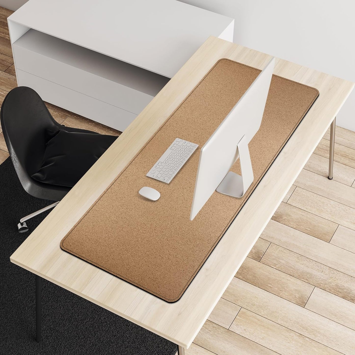 Vyaaa PU Leather & Cork Desk Mat, 39.4"x15.7" Dual Sided Computer Desk mat, Waterproof Large Mouse Pad, Non-Slip Office Desk pad, Office Desk Protector for Work/Gaming/Home (Black)