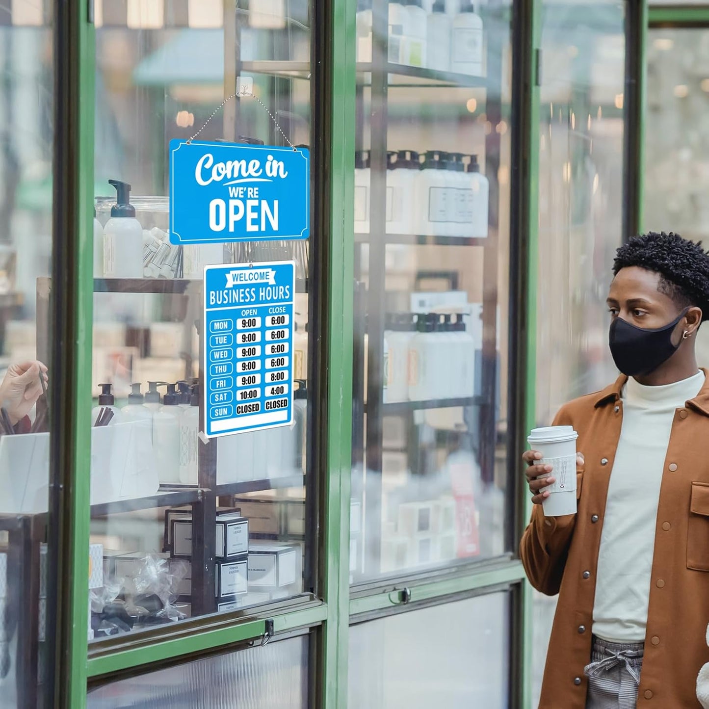 Open Closed Signs Business Hours Sign Set for Window Door Open Signs for Business Hour Closed Open Flip Sign Store Resturant Bar Blue