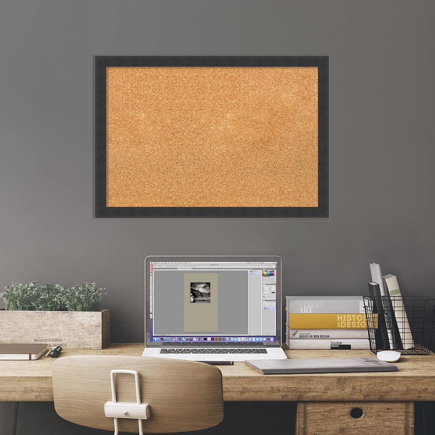 Amanti Art Natural Cork Board for Wall, 18x26 Vision Board with Black Wood Frame, Medium Corkboard Office Decor for Home Organization, Modern Contemporary Corkboard Pinboard to display items for home