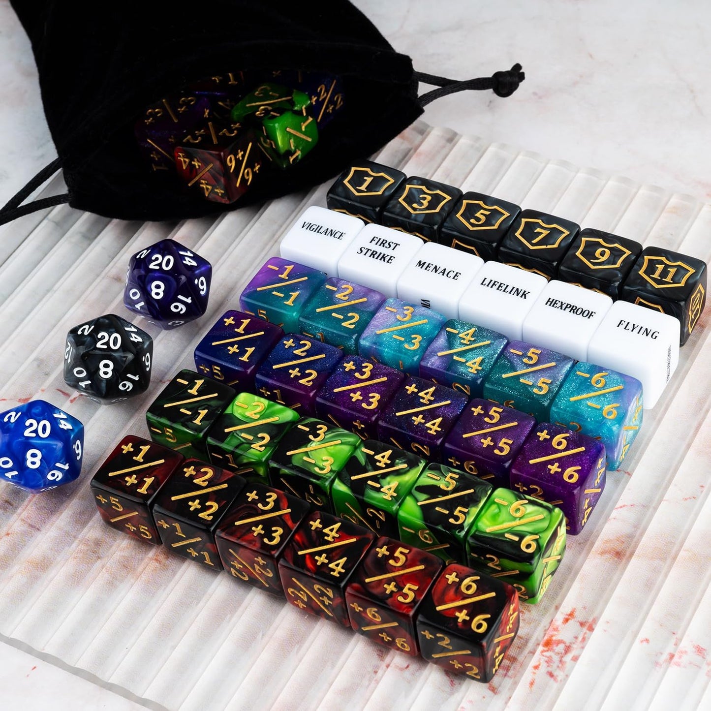 63 PCS Abilities Keyword Magic Counter Dice MTG Counters Dice Set Life Buff Tokens D6 Dice Compatible with MTG, TCG, Card Gaming Accessories