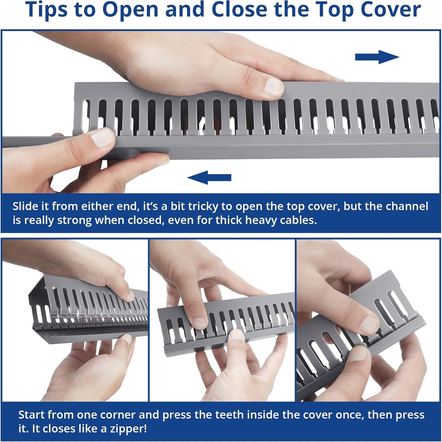 ZhiYo H2 x W2.4in Professional Server Rack Cable Management Raceway, 95in(4X L23.6in) Cable Raceway Kit, Electrically Safe PVC, Open Slot Wire Cord Hider for Under Desk/Computer/Network Cords
