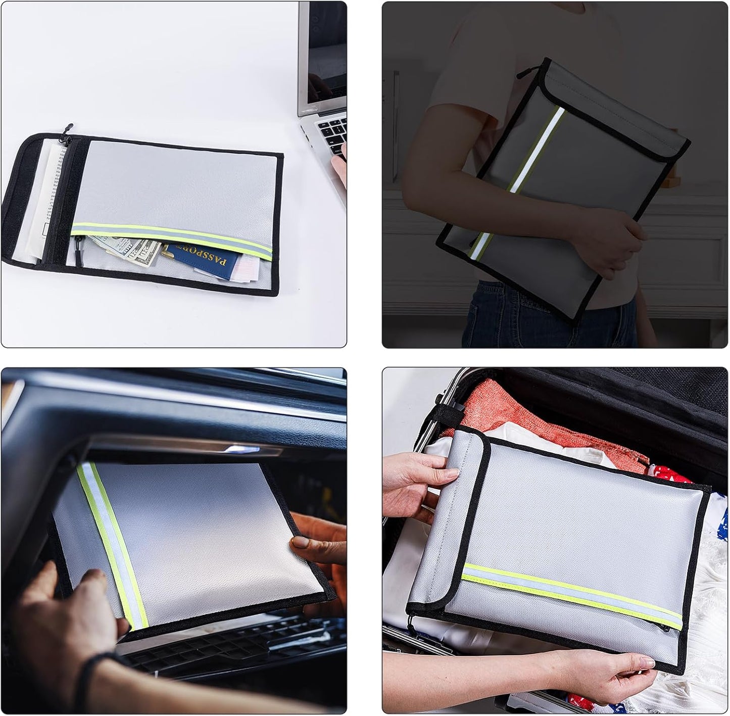 Fireproof Document Bag 3 Pack (15"x11", 13"x10", 10"x8") β Fireproof & Waterproof Money Bags with Zipper & Reflective Strip | Document Holder for Cash, Passports, Birth & Marriage Certificates