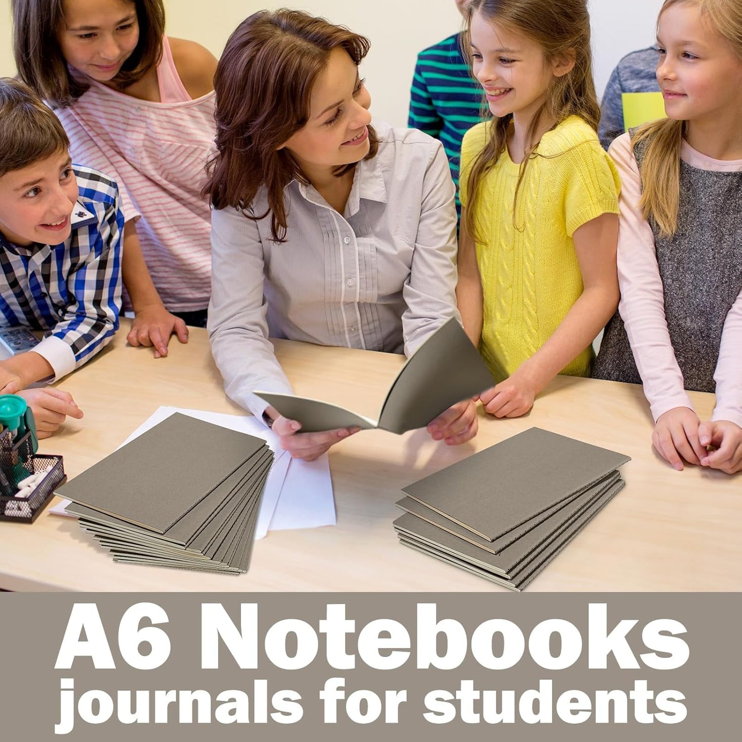 Sepamoon 150 Pack Kraft Notebook Journals 5.82 Inch x 4.13 Inch A6 Softcover Notebooks Bulk for Kids Student Writing Sketch Travel Journal Office Notepad with 48 Pages 24 Sheets, Lined(Dark Gray)