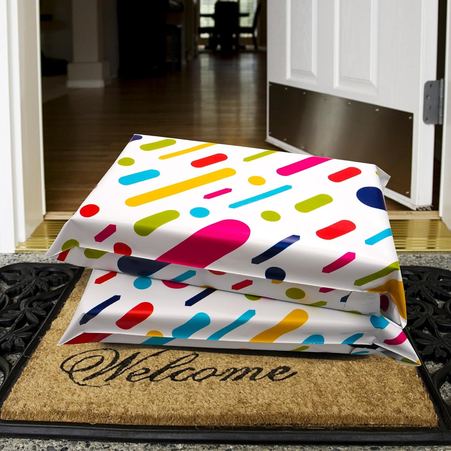 Poly Mailers 10x13 Inch 25 Pcs - Color Stripe Printed Shipping Bags, 2.4mil Thickness, Waterproof and Tear Resistant Mailing Envelopes, Self-Sealing Packaging Bags for Small Business