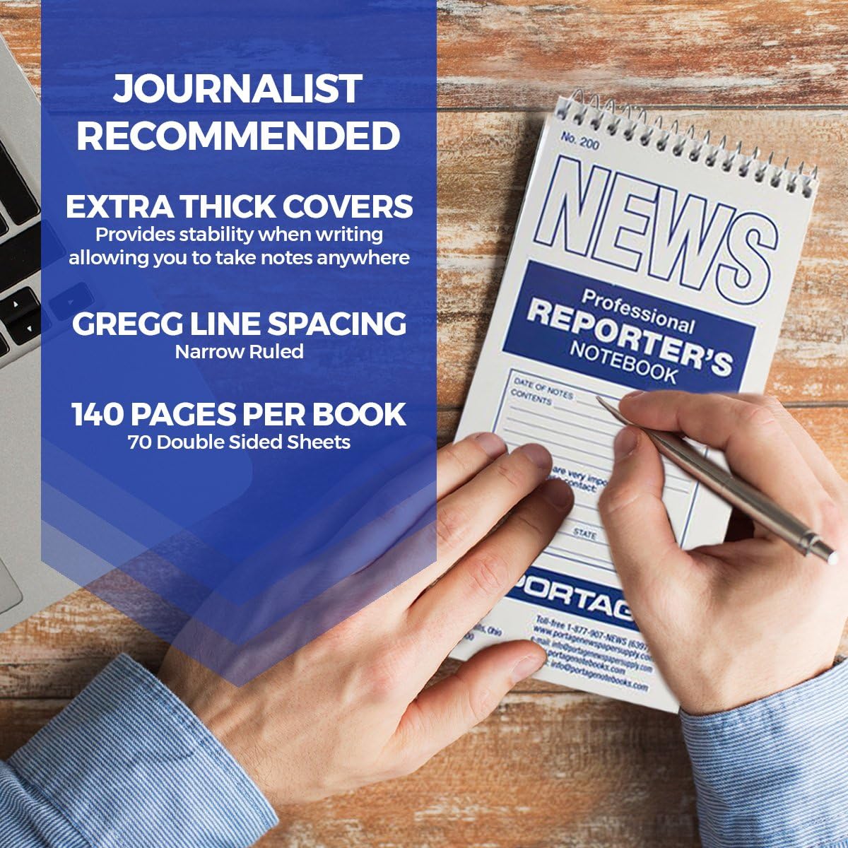 Portage Reporters Notebook – Top Bound Spiral Pocket Notepad, Steno Note Book, Perfect for Reporters & Journalists Taking Notes in the Field, Gregg Ruled – 4 x 8 In, 70 Sheets, 12 Pack