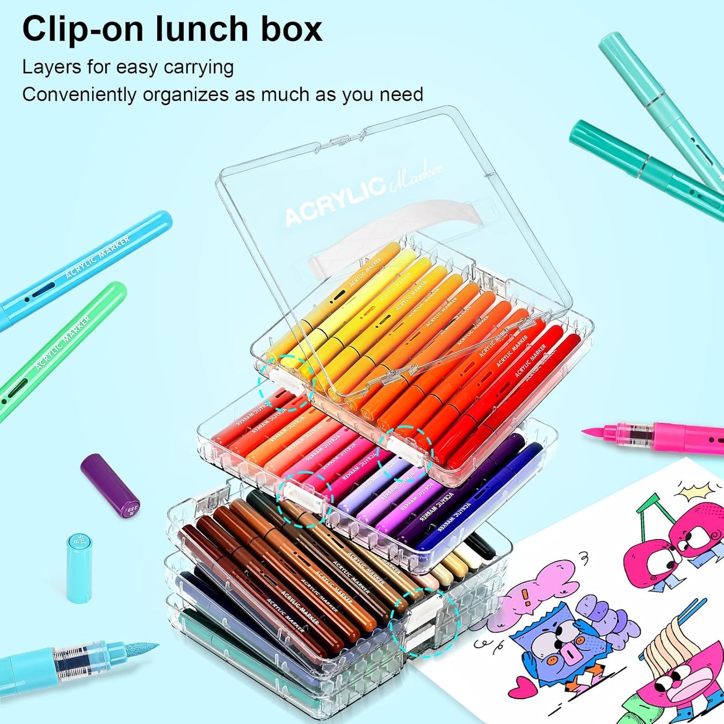 60 Colors Acrylic Paint Markers, Automatic Ink Control System with Soft Brush Tip Acrylic Paint Pens for Rock Painting, Canvas, Wood, Glass, Metal, Ceramic, Calligraphy, Card Making, DIY Crafts