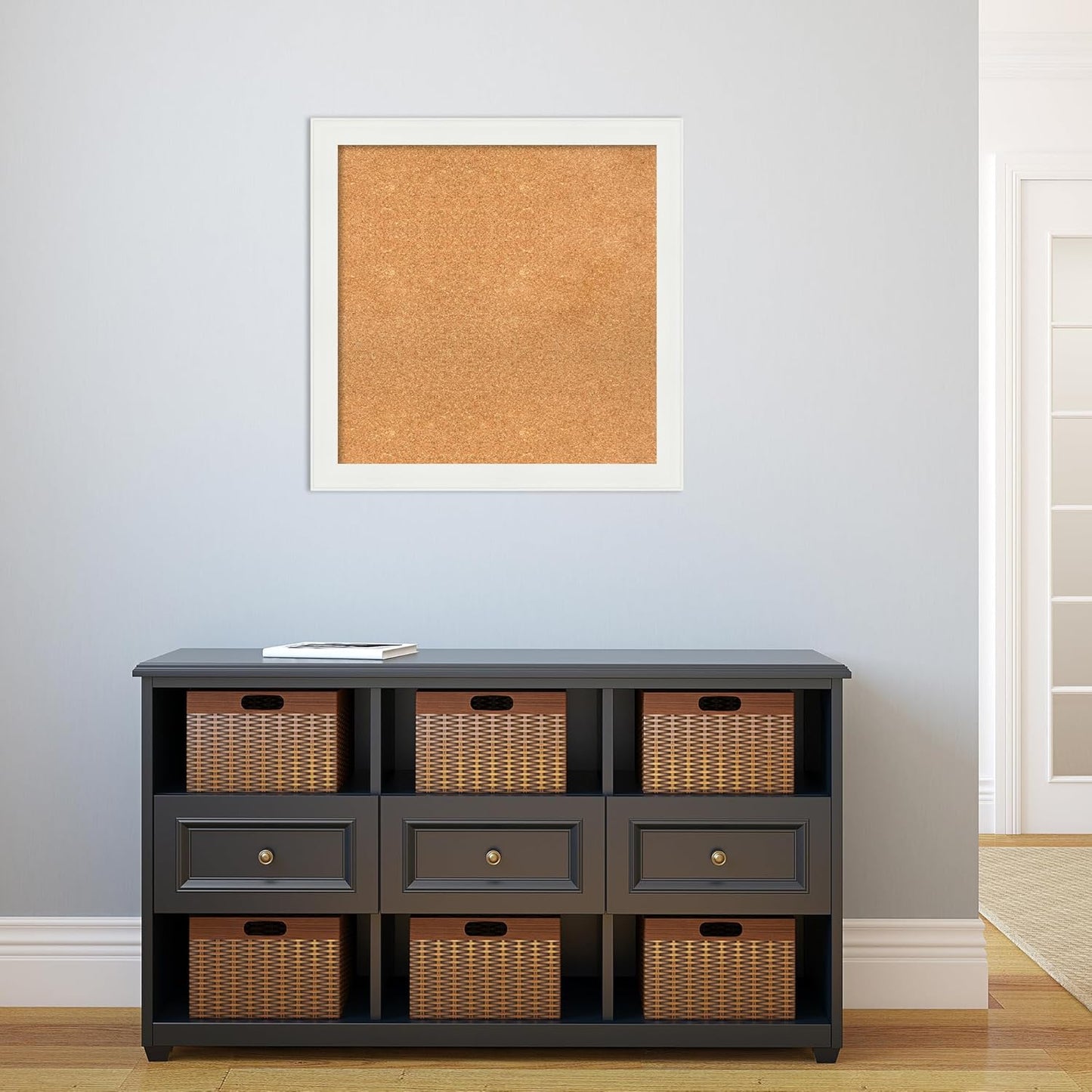 Amanti Art Natural Cork Board for Wall, 27x27 Vision Board with White Frame, Medium Corkboard Office Decor for Home Organization, Casual Corkboard Pinboard to Display Items for Home Organization in