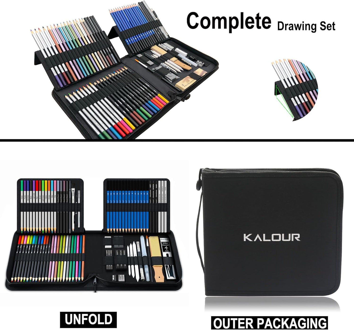 KALOUR 82 Pack Drawing Sketching Kit, Pro Art Supplies with Sketchbook, Include Tutorial,Colored, Graphite, Charcoal, Watercolor,Metallic & Pastel Pencils, Drawing Set for Adults Teens Beginner