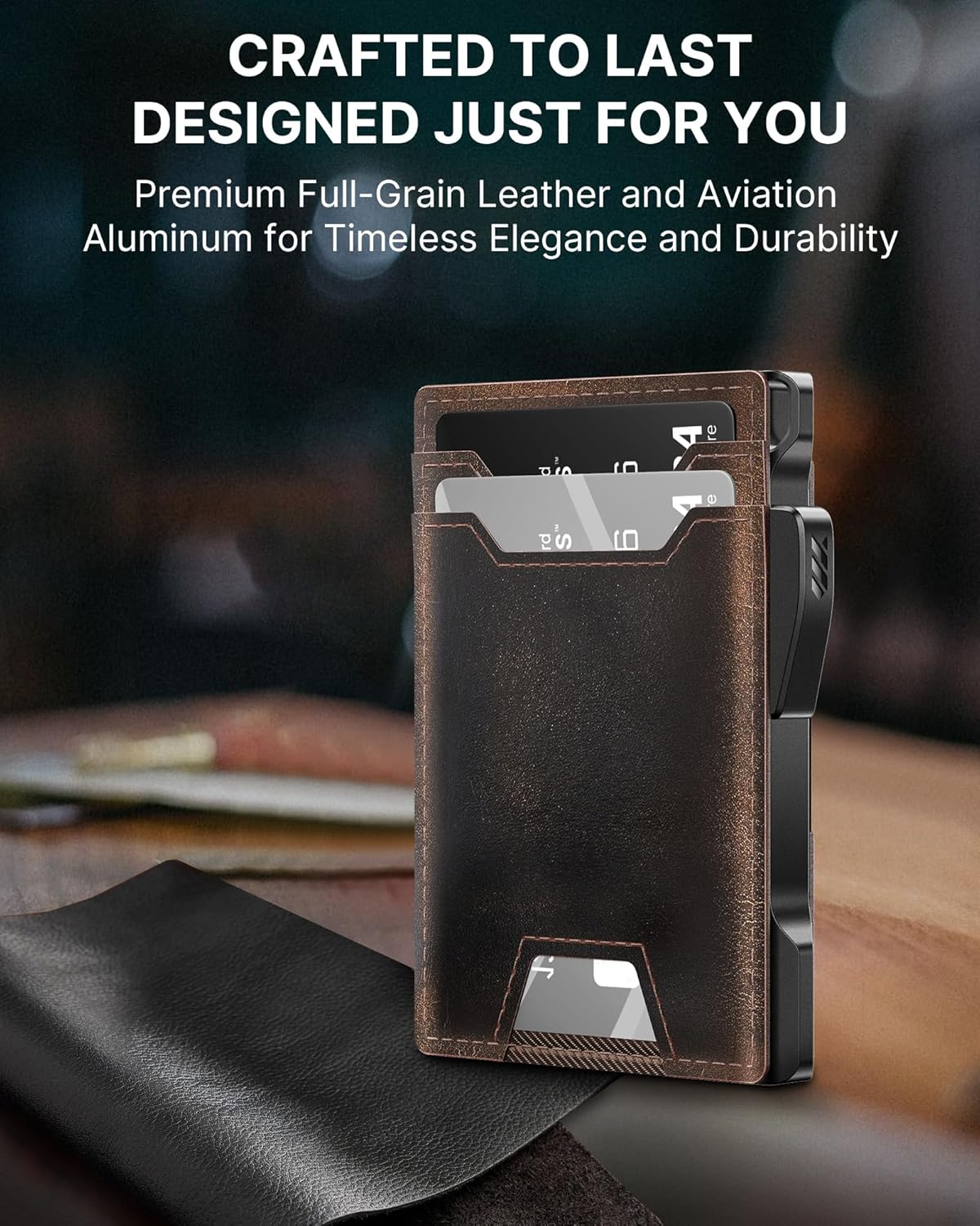 typecase Wallet for Men: Rfid-blocking with Money Clip Slim Leather Bifold ID Window Smart Pop Up Card Case Front Pocket Wallet with Gift Box (Burnished Black)