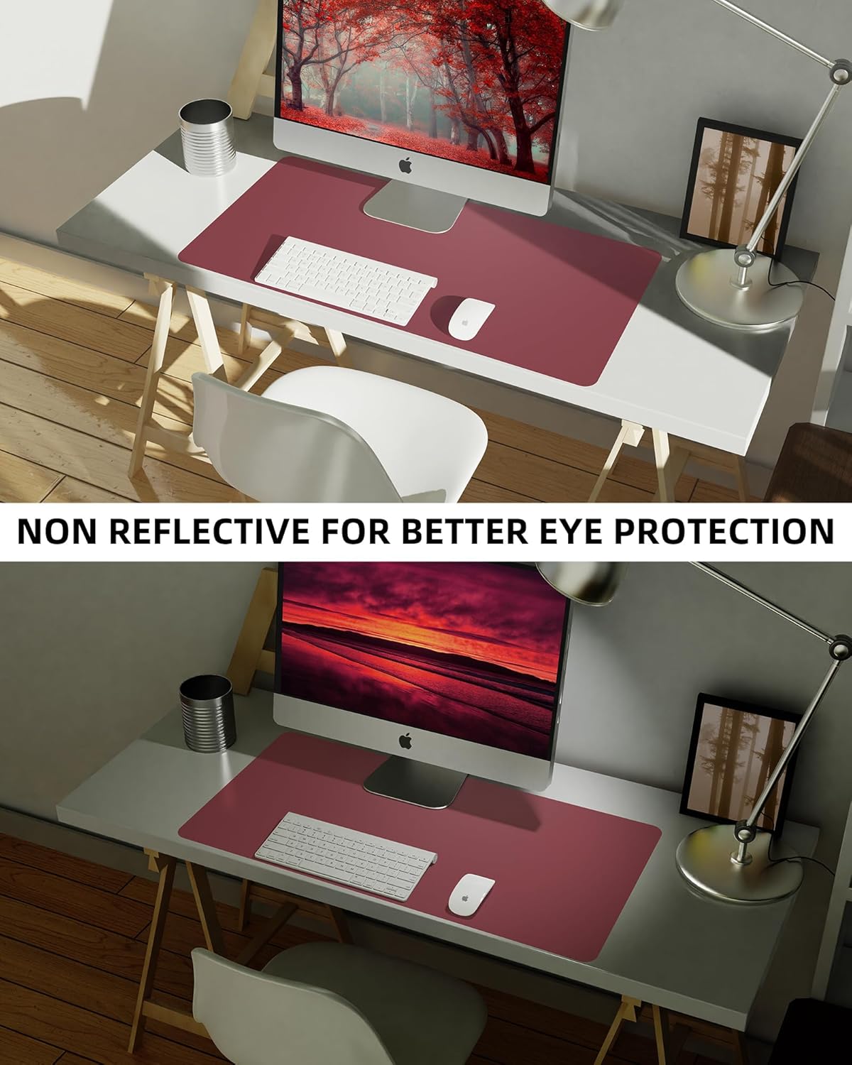 AFIING Leather Desk Pad Protector,Mouse Pad,Office Desk Mat, Non-Slip PU Leather Desk Blotter,Large Desk mat,Waterproof Keyboard mat for Office/Home/Decor (Burgundy Red,48"" x 17"")