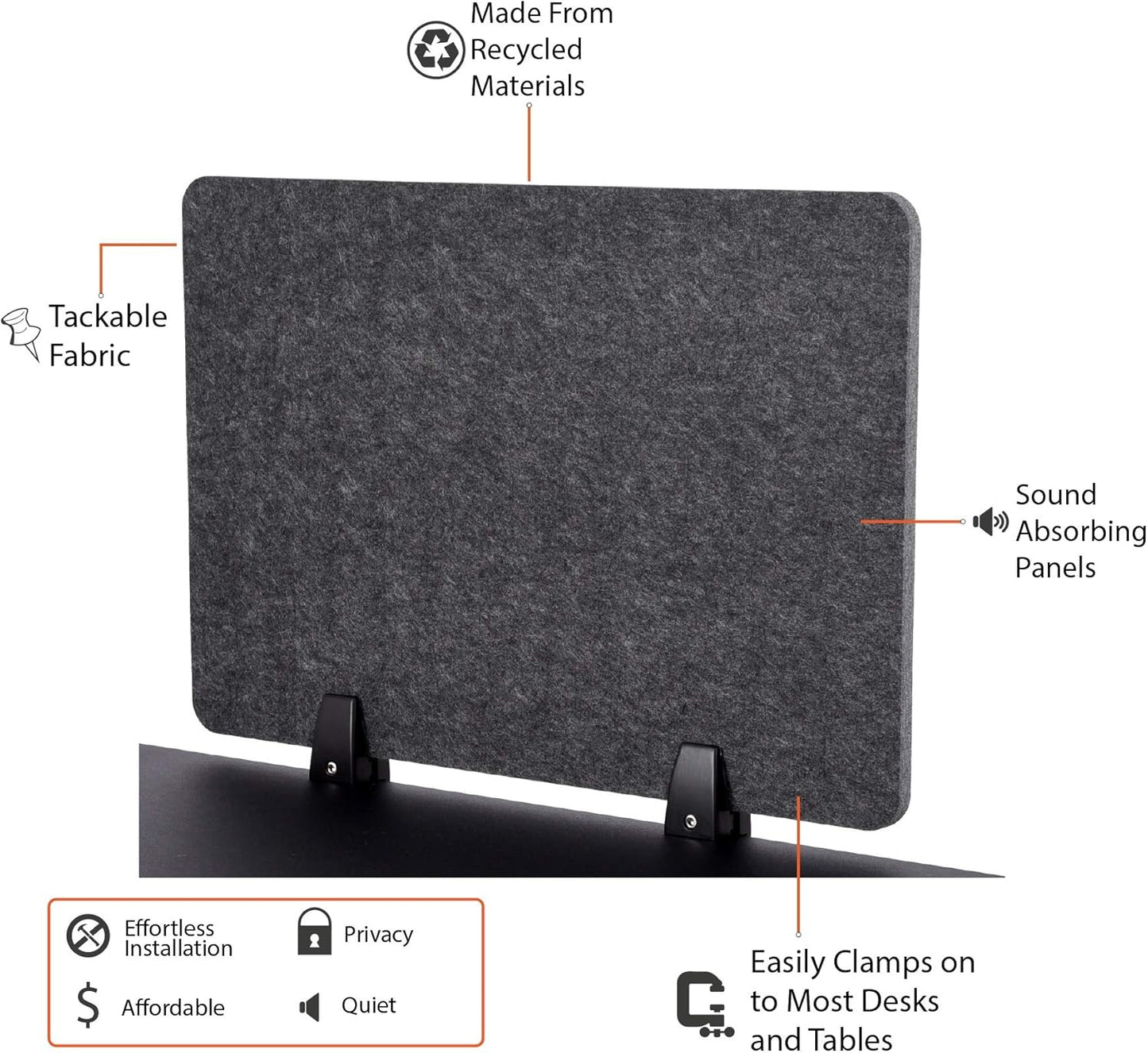 ReFocus™ Raw Clamp-On Acoustic Desk Divider – Reduce Noise and Visual Distractions with This Lightweight Desk Mounted Privacy Panel (Anthracite Gray, 59" x 16", 23.6" x 16", & 23.6" x 16")