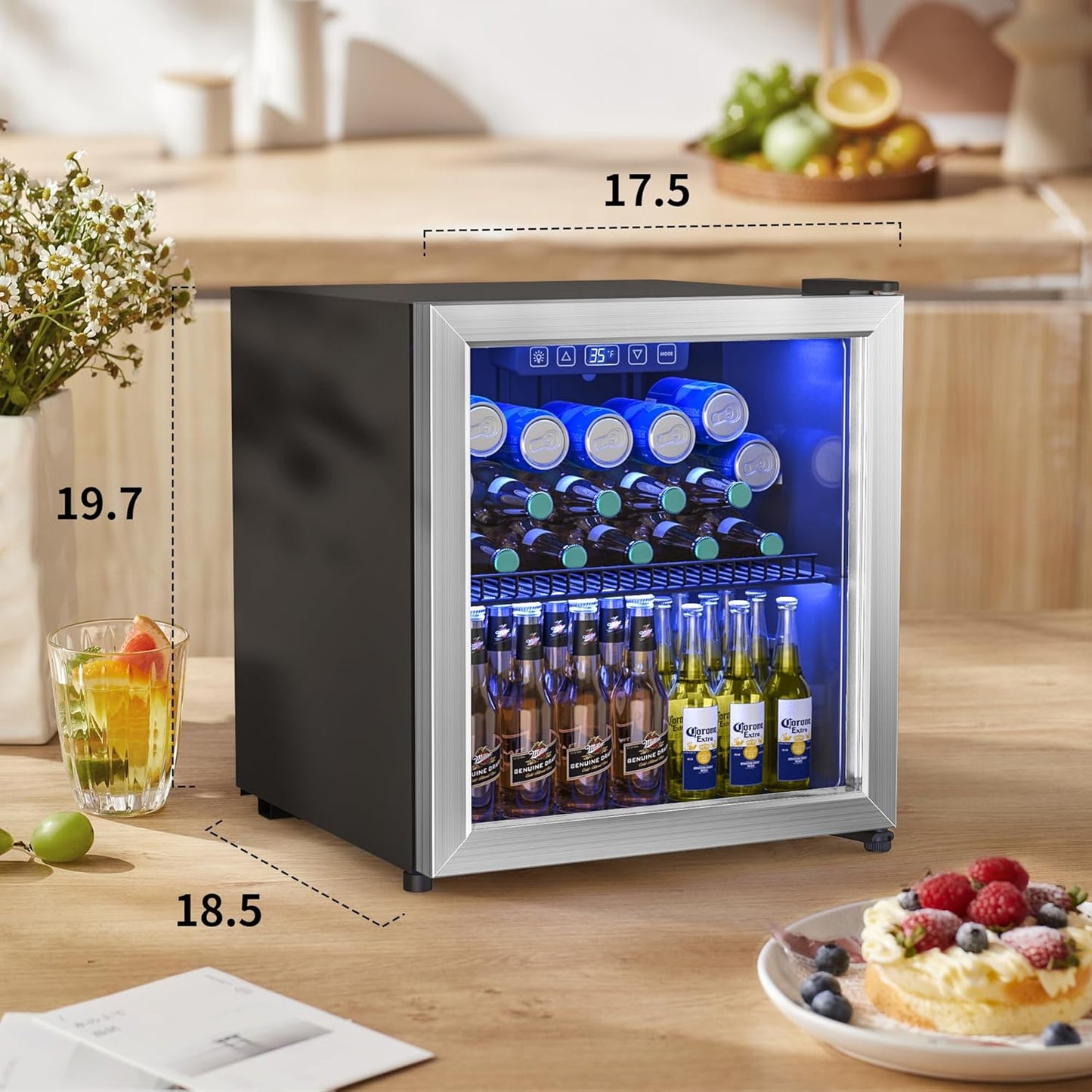 Beverage Refrigerator and Cooler, Freestanding Drink Dispenser for Soda Beer or Wine,70 Can Mini Fridge with Glass Door,Digital Temperature Control,Home, Bar, Office (Silver 1.78 Cu,Ft)