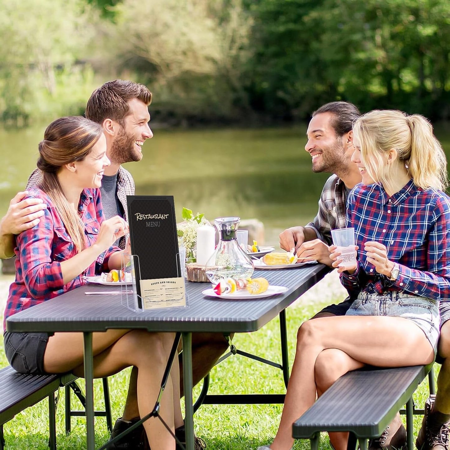 4x9 Acrylic Brochure Holder with Business Card Holder, Clear Display Stand, Plastic Table stand Sign Holder, Pamphlet Holder Flyer Holder, Acrylic Display Stand for Office, Home, Store, 4 Pack