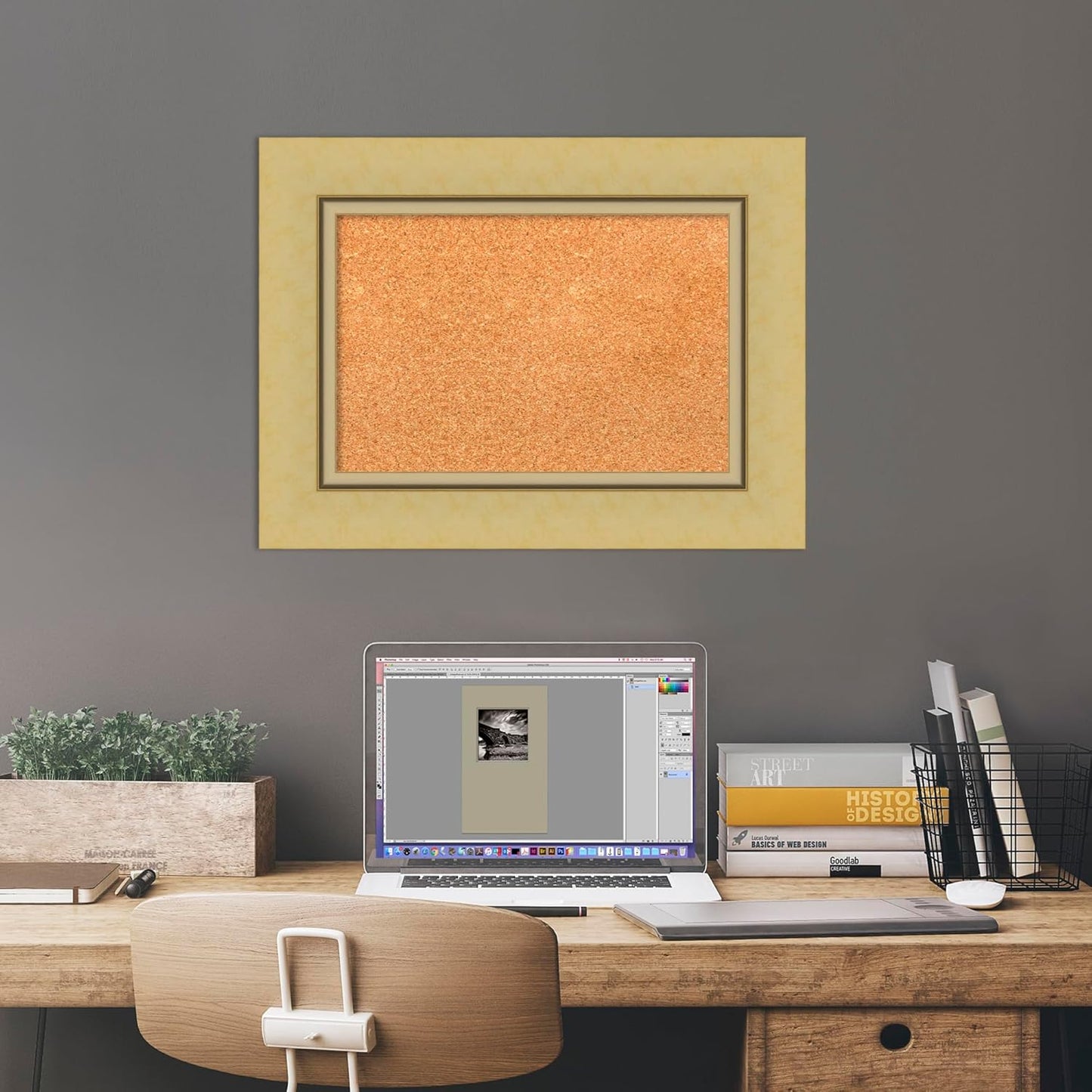 Amanti Art Natural Cork Board for Wall, 18x24 Vision Board with Gold Frame, Small Corkboard Office Decor for Home Organization, Casual Corkboard Pinboard to Display Items for Home Organization in