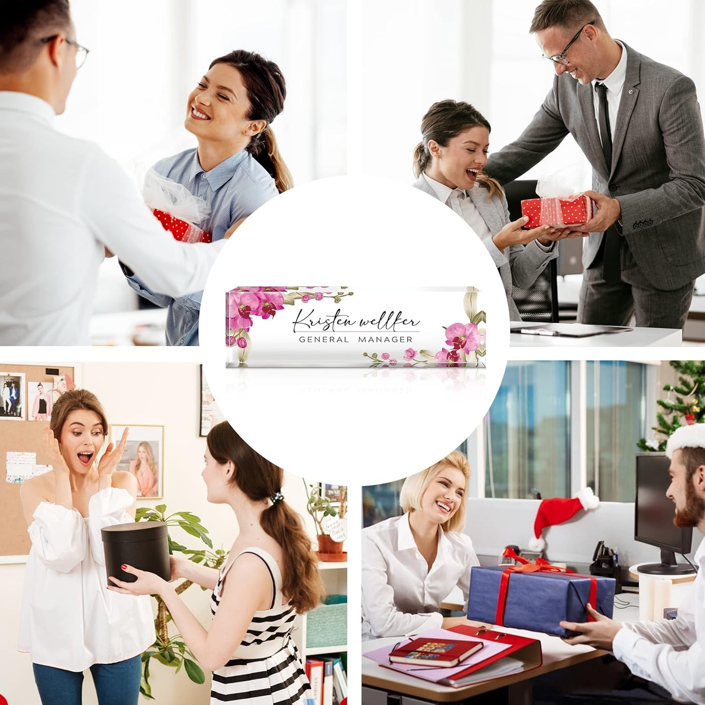 Custom Name Plate for Desk,Employee Appreciation Gifts,Office Decor,Acrylic Desk Name Plate Personalized,Office Desk Accessories,Funny Office Gifts for Coworkers Boss Teacher (Tulip Flower)