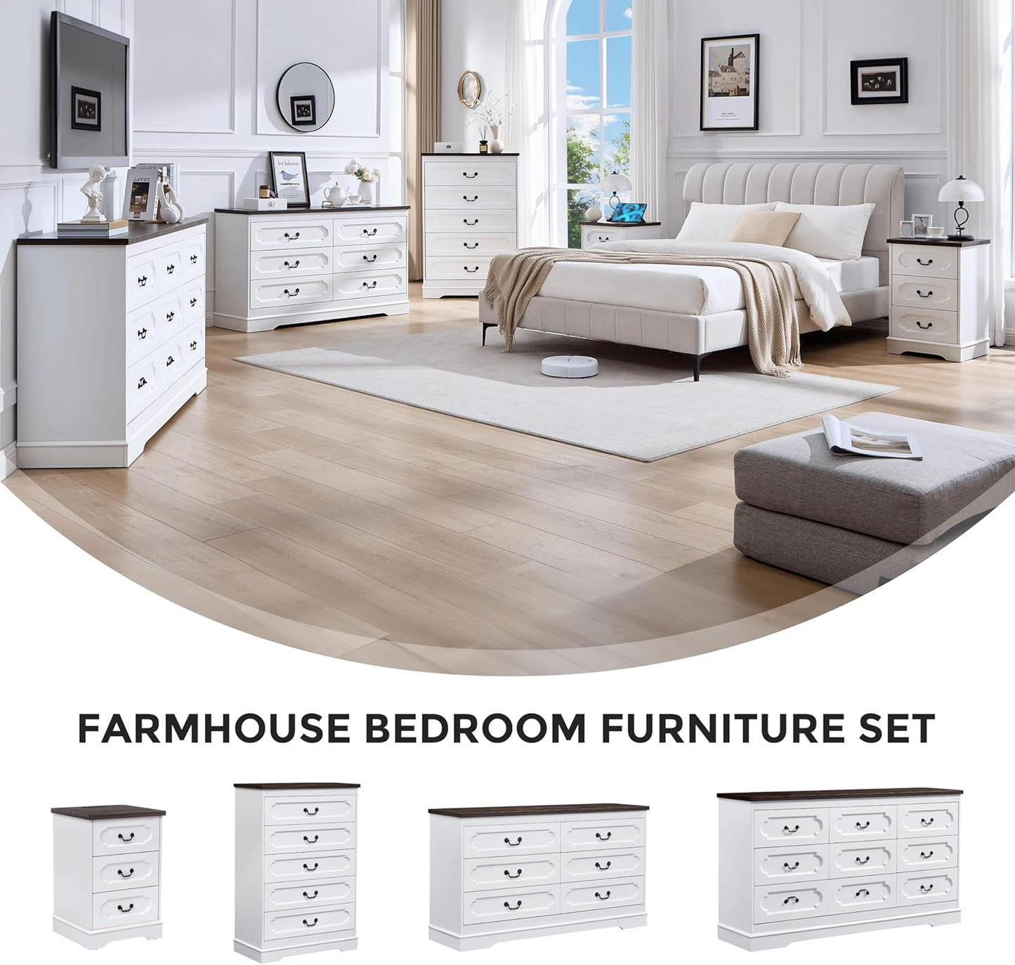 LIDYUK 9 Drawer Dresser for Bedroom Farmhouse WhiteTall Wood Chest of Drawers for Bedroom Dresser, Modern Rustic 59" Wide Drawers Dressers Wooden Closet and Storage Cabinet, Hallway, Living Room