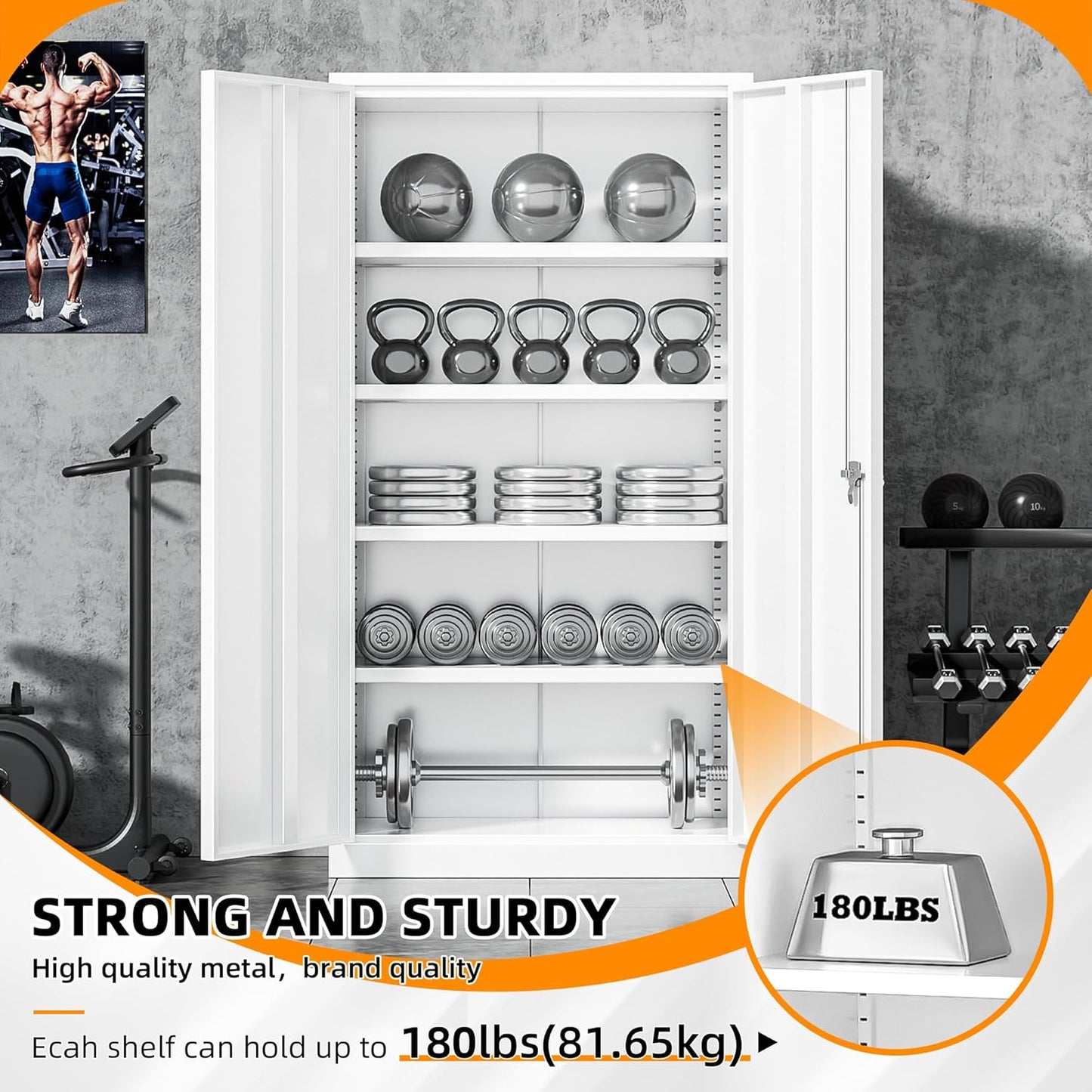 INTERGREAT Metal Storage Cabinet with Doors and Shelves,72" H White Steel Tool Locking Cabinet, Metal Storage Cabinet for Home Office, Warehouse, School