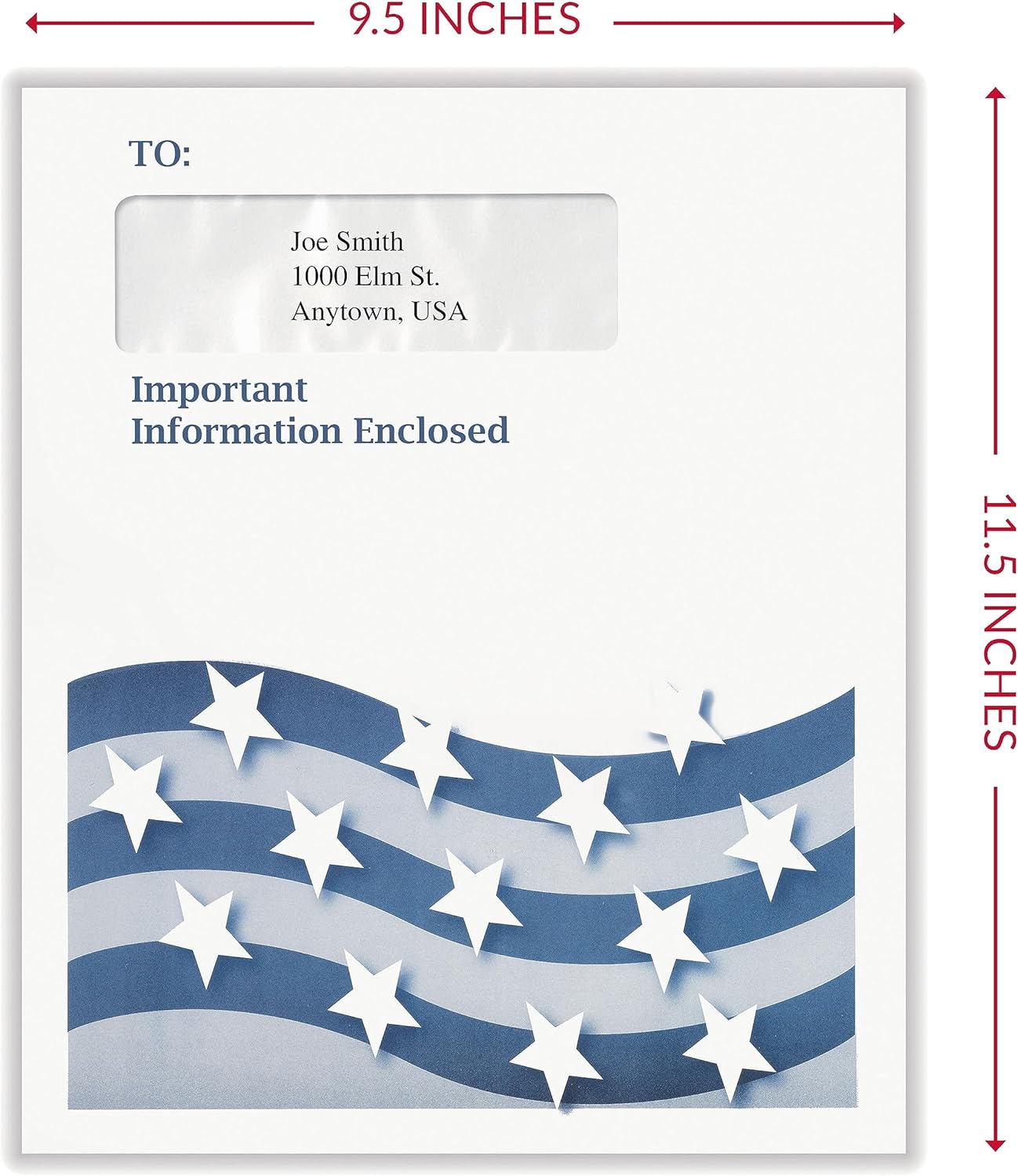 Stars and Stripes Single Window Envelope | Tax Mailer, Moisture-Seal, 9-1/2" x 11-1/2", Pack of 50